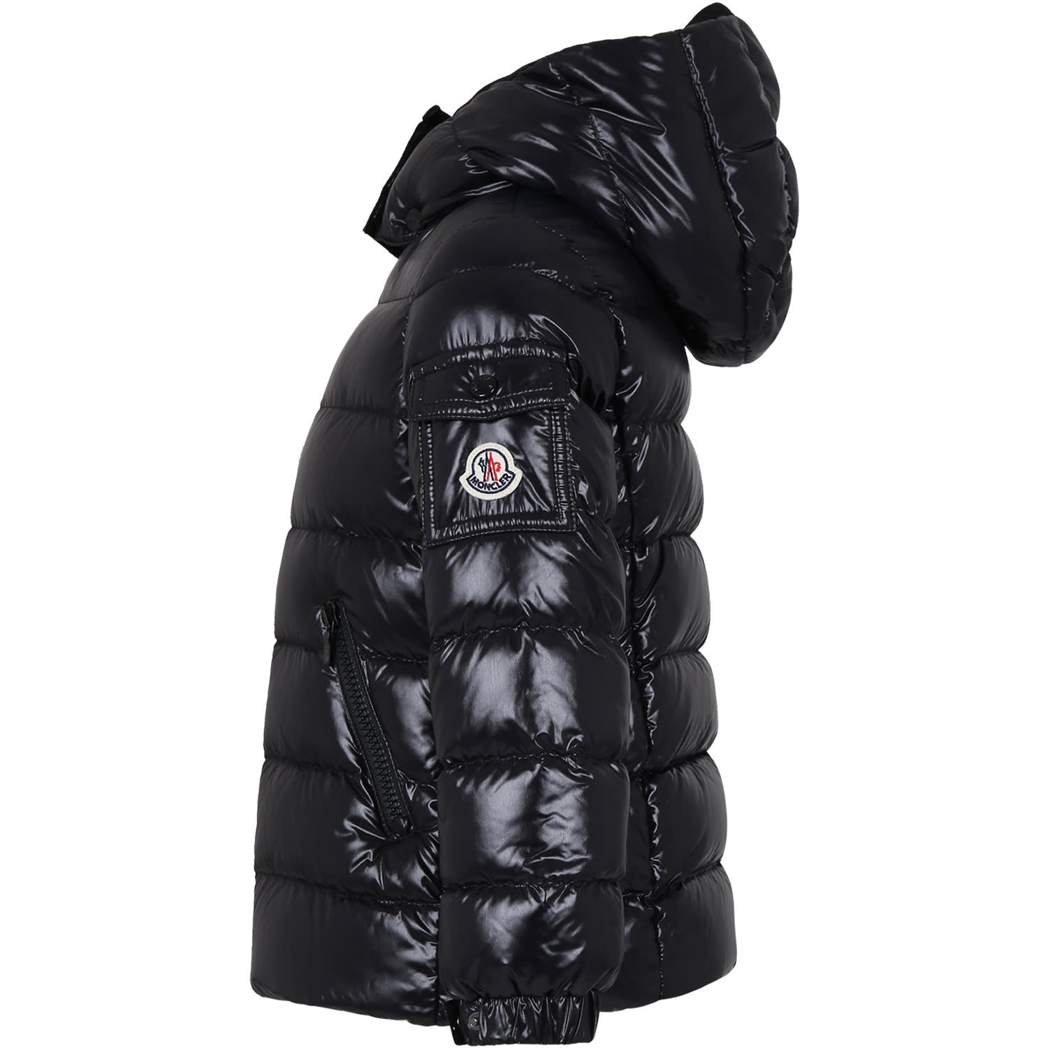 Shop Moncler Black Bady Down Jacket For Girl With Logo