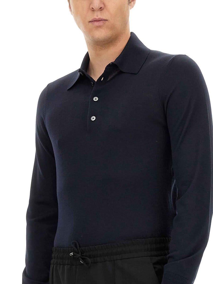 Shop Tom Ford Long-sleeved Knitted Polo Shirt In Blue