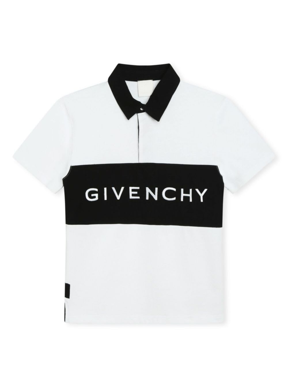 GIVENCHY WHITE AND BLACK POLO SHIRT WITH LOGO DETAIL IN COTTON BOY
