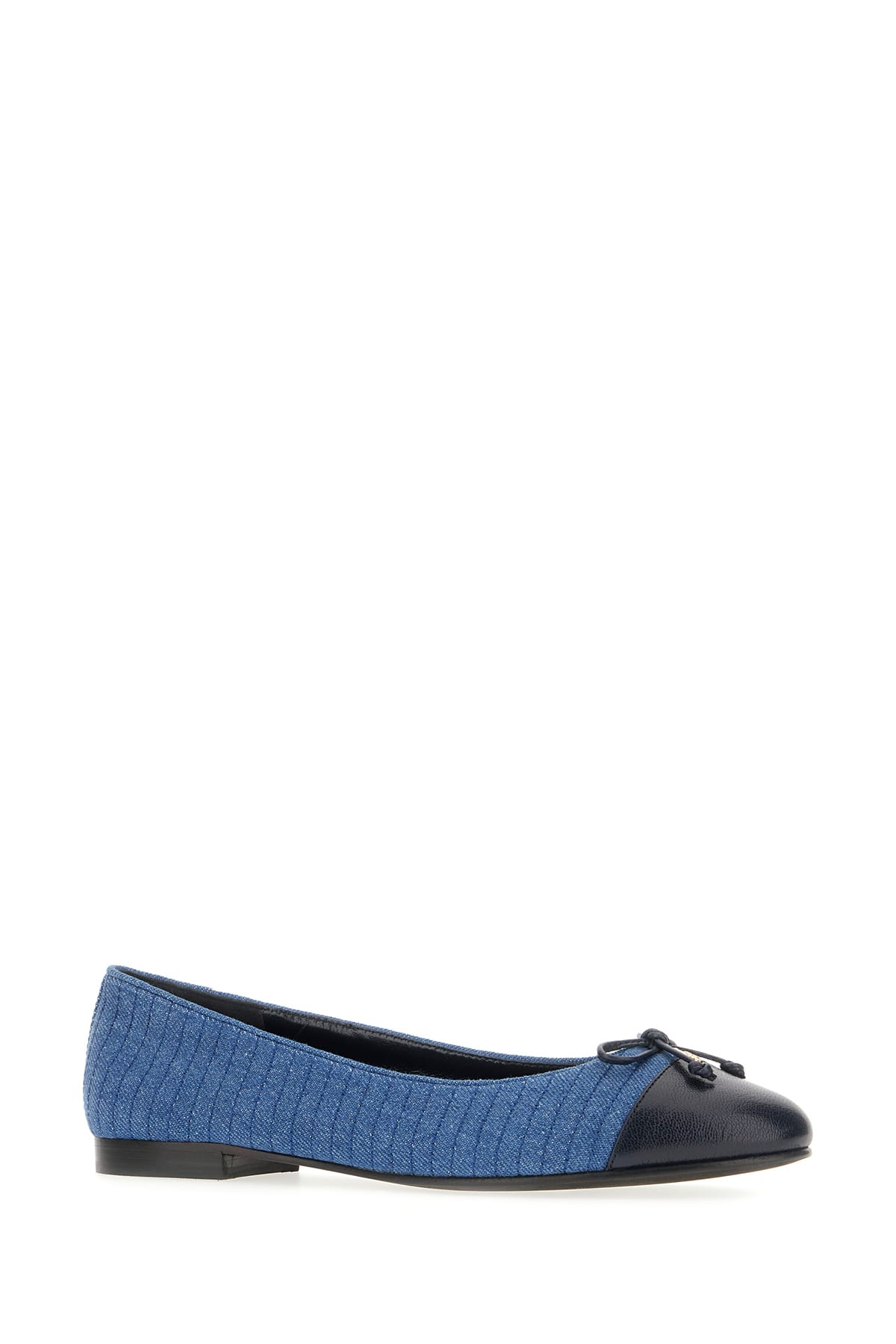 Shop Tory Burch Two-tone Denim Cap-toe Ballerinas In Dark Denim New Navy