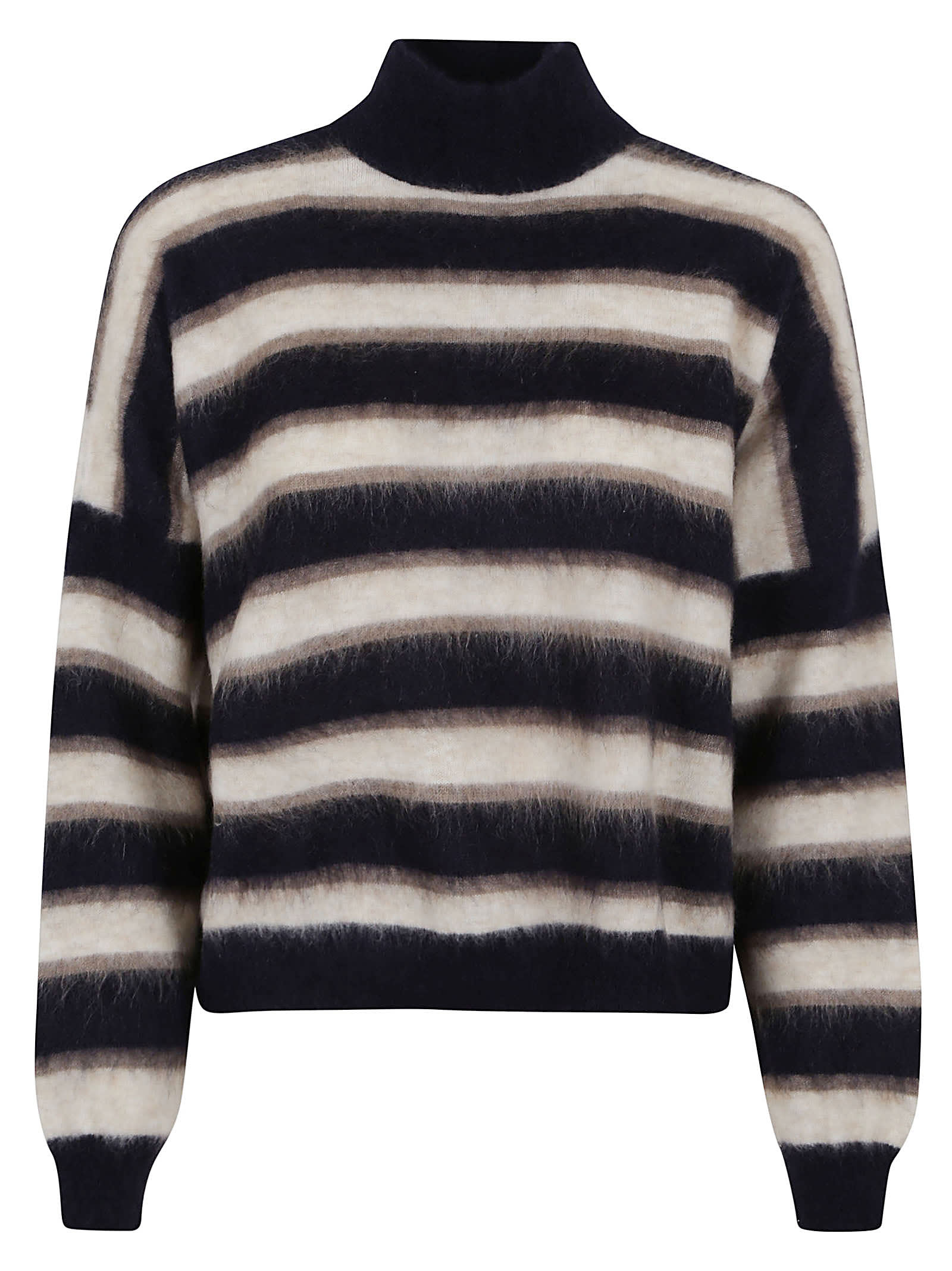 BRUNELLO CUCINELLI LONG-SLEEVED TURTLENECK SWEATER WITH SPECIAL STRIPED PATTERN IN SOFT MOHAIR, WOOL AND CASHMERE YARN
