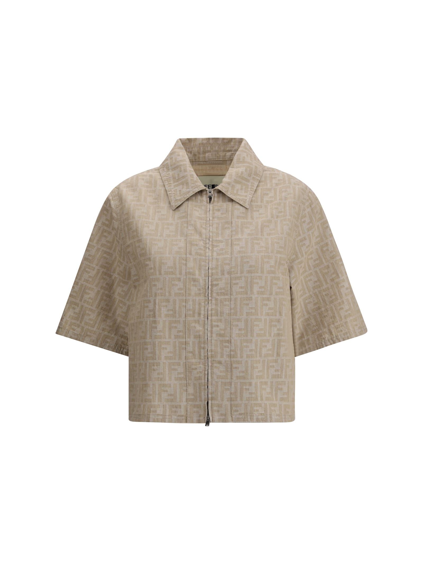 Fendi Chambray Cropped Jacket In Sand