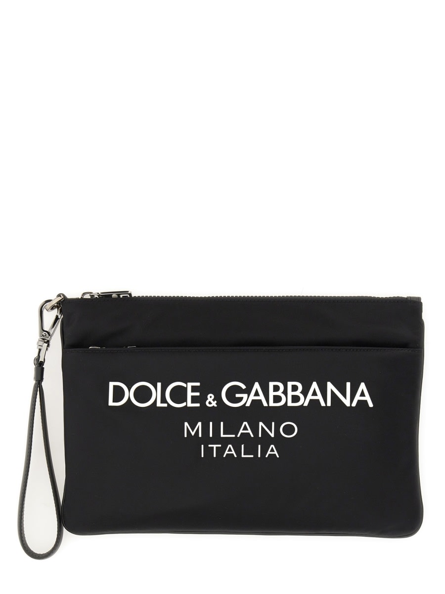 Dolce & Gabbana Pouch With Rubberized Logo In Black