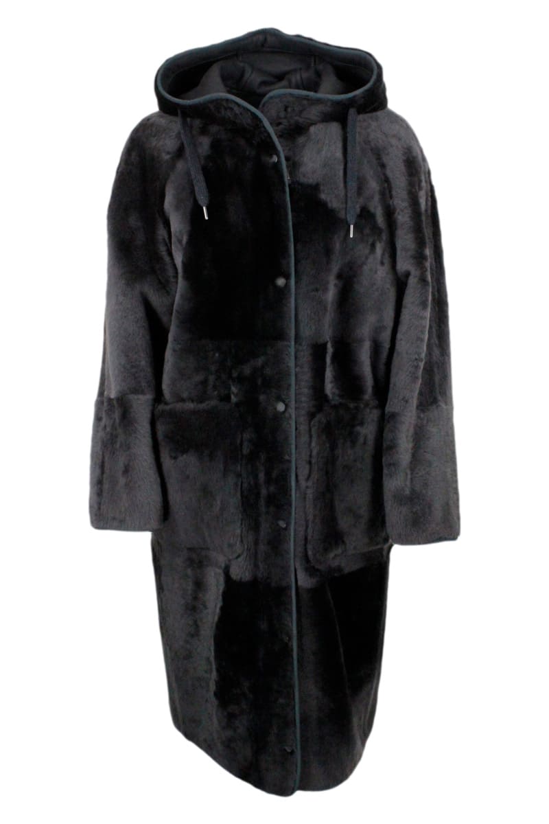 Reversible Coat In Soft Shearling With Hood