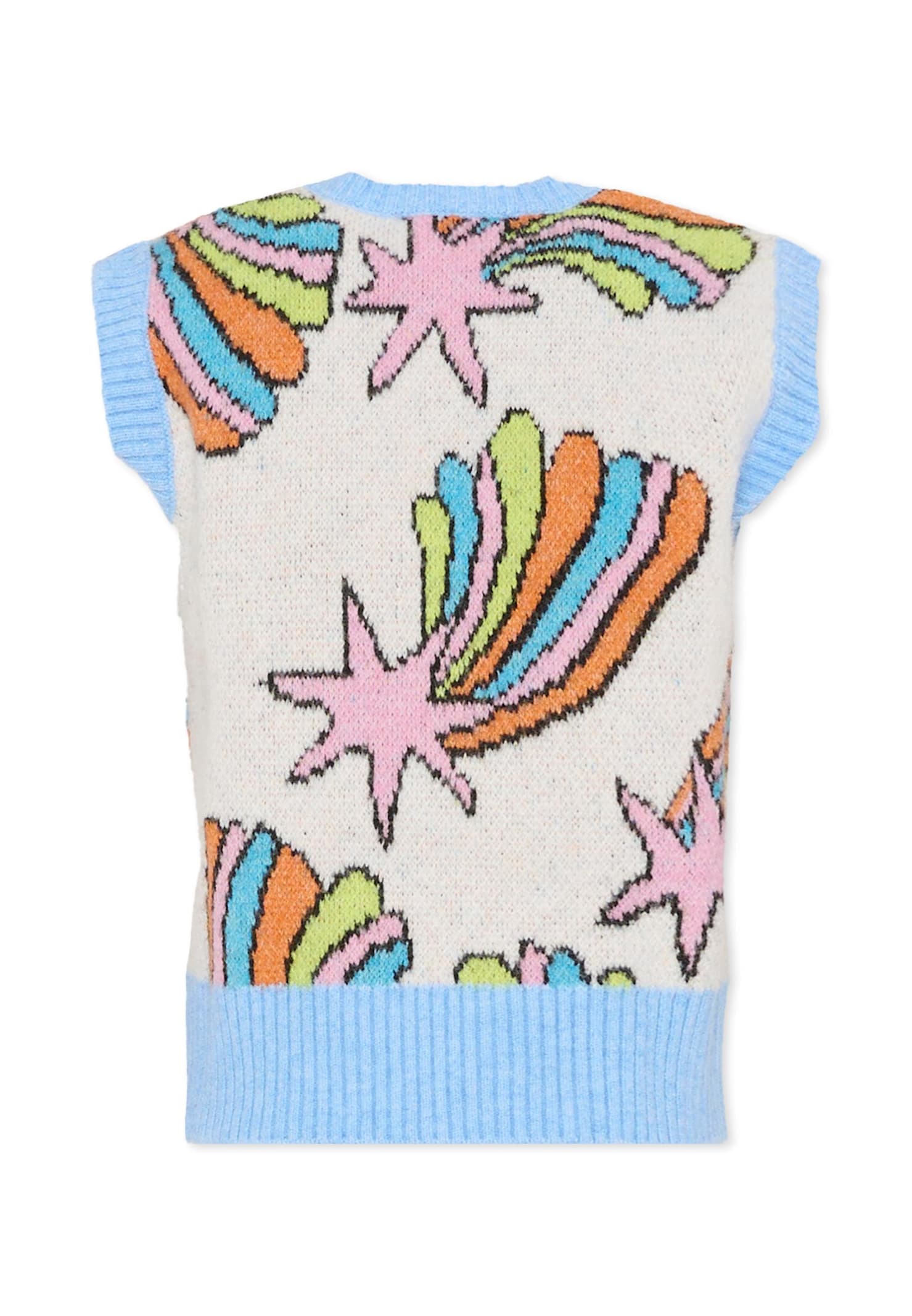 Stella Mccartney Multicolor Crewneck Vest For Girl With Shooting Stars In Multi
