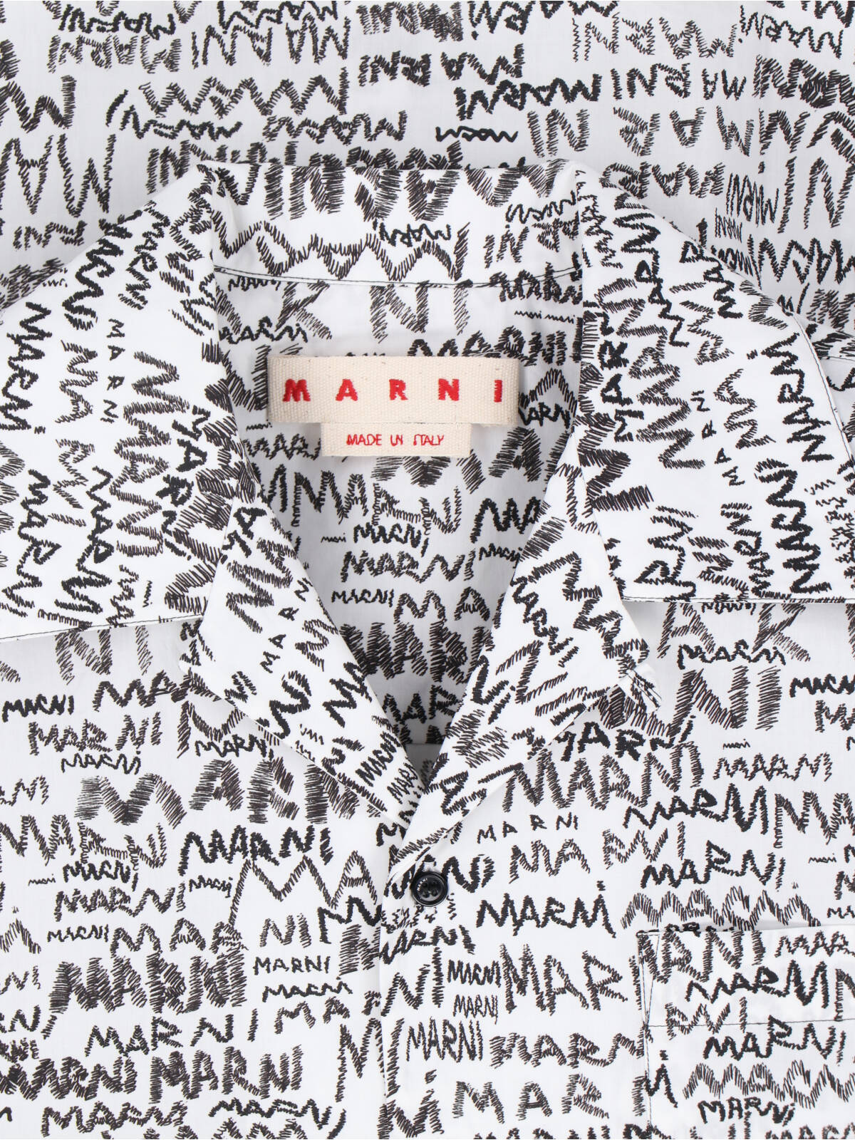 Marni Printed Collar Pocket Short Sleeve Shirt In Lily White