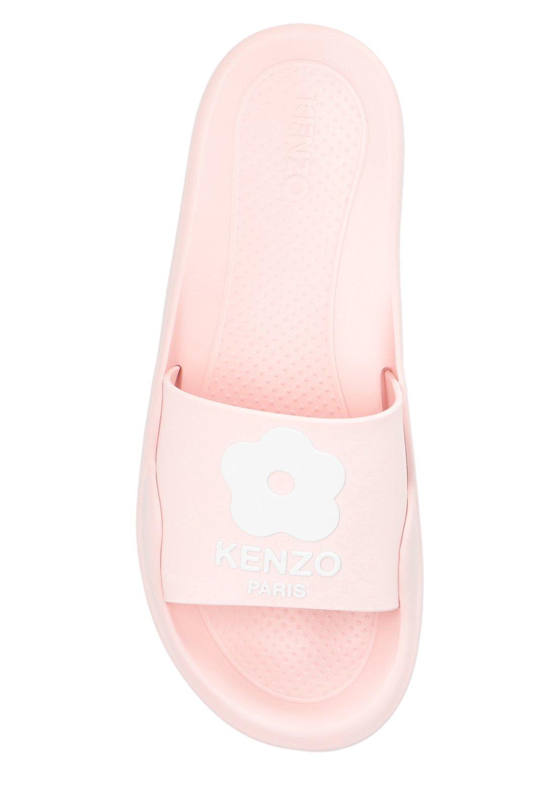 Shop Kenzo Logo Patch Open Toe Slides In Pink