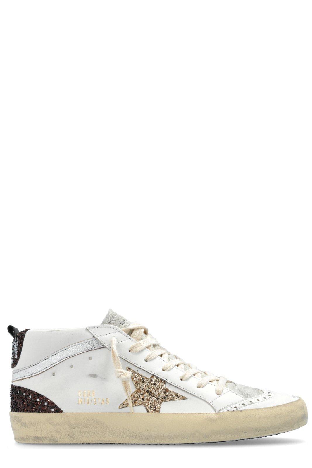 Shop Golden Goose Star Glittered Lace-up Sneakers In White