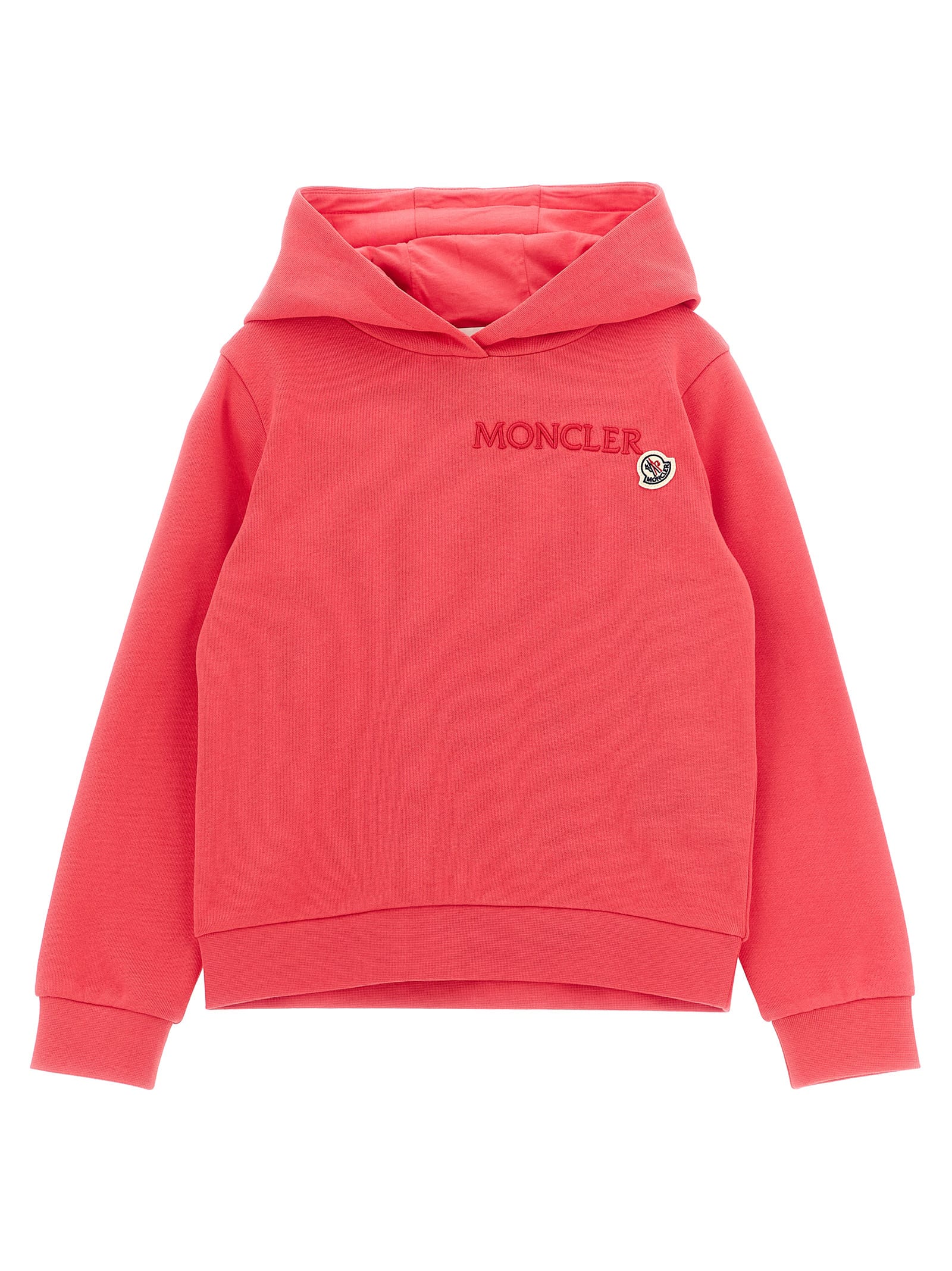 Moncler Logo Embroidery Hoodie In Pink
