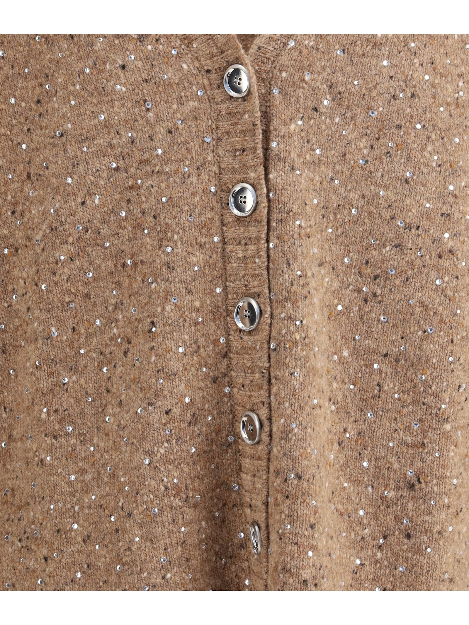 Pinko Sequin-embellished Buttoned Cardigan In Brown