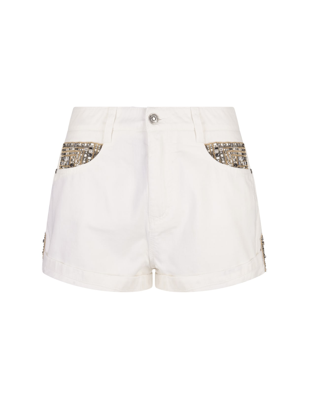 Shop Ermanno Scervino White Shorts With Jewel Detailing
