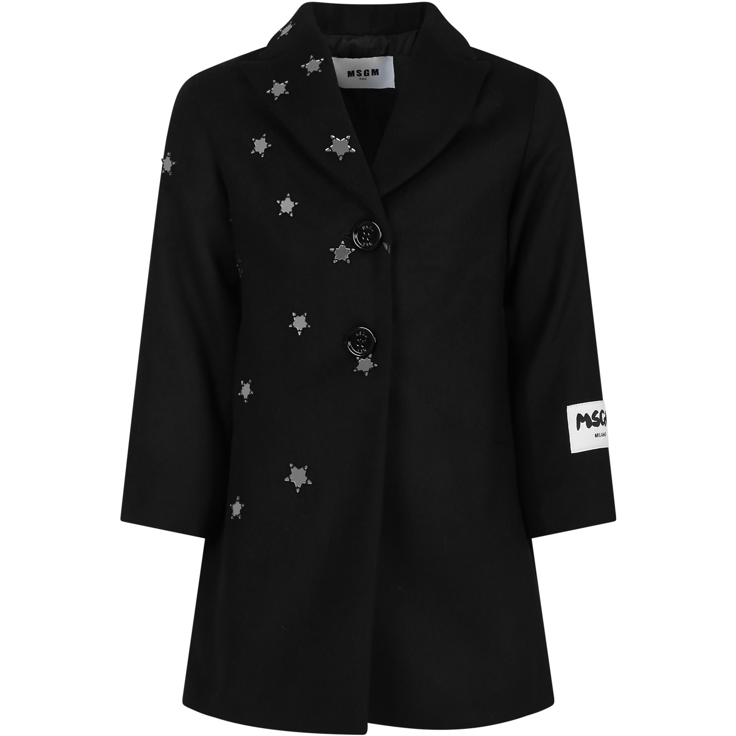 Shop Msgm Black Coat For Girl With Stars