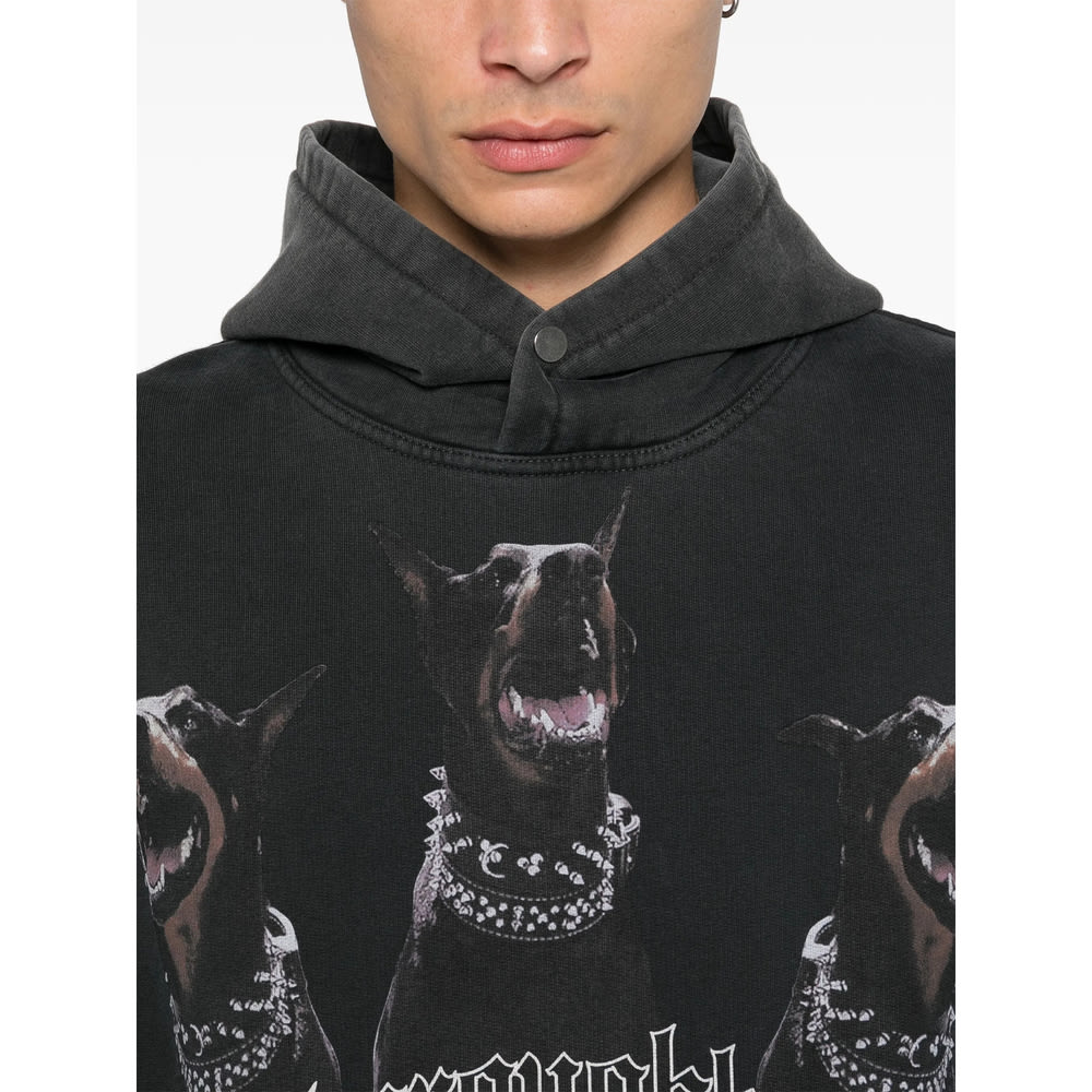Represent Vintage Black Hoodie With Doberman Graphic And Classic Features In Black