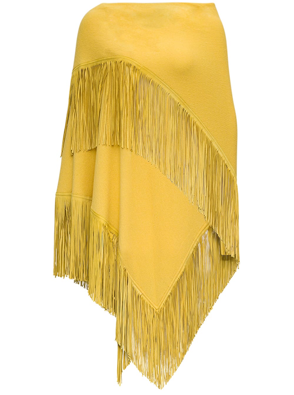 Mixik Yellow Cashmere Cape With Fringes