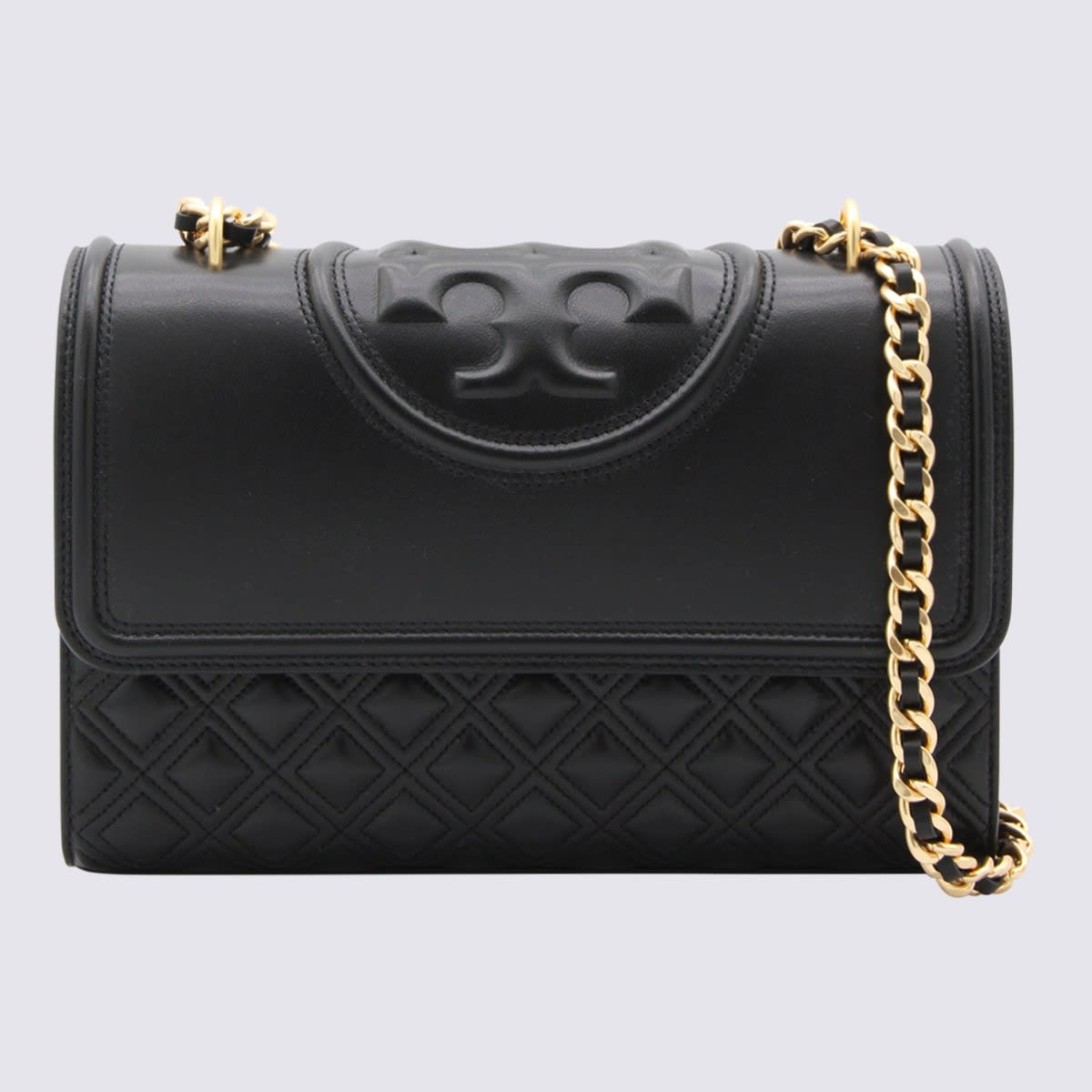 Shop Tory Burch Black Leather Fleming Shoulder Bag