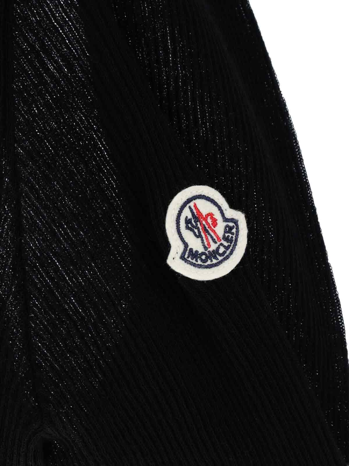 Moncler Sheer Ribbed Cotton Long-sleeve Polo In Black