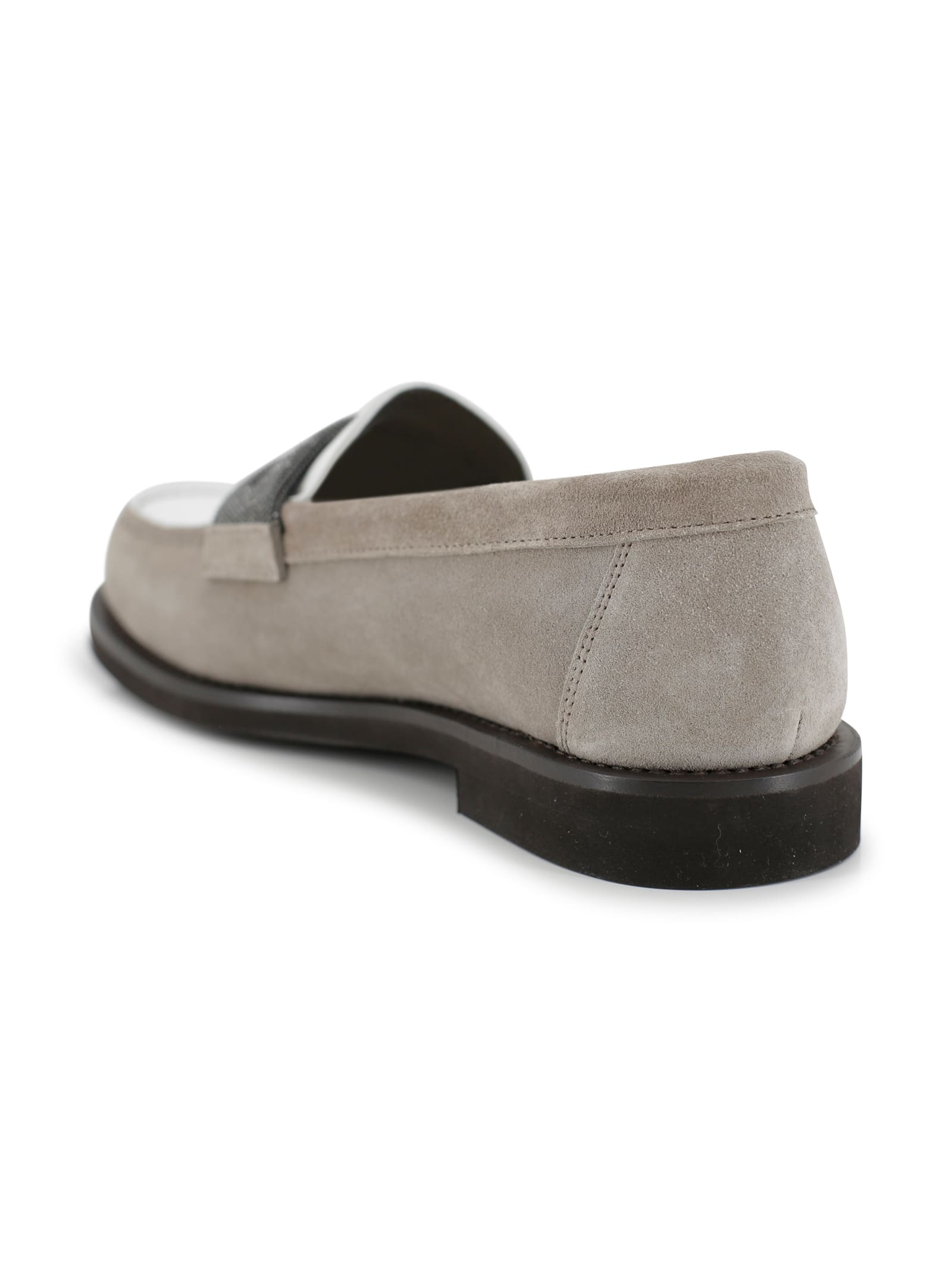 Brunello Cucinelli Beige Loafers With Monile Detail And Chain In Suede Woman In White