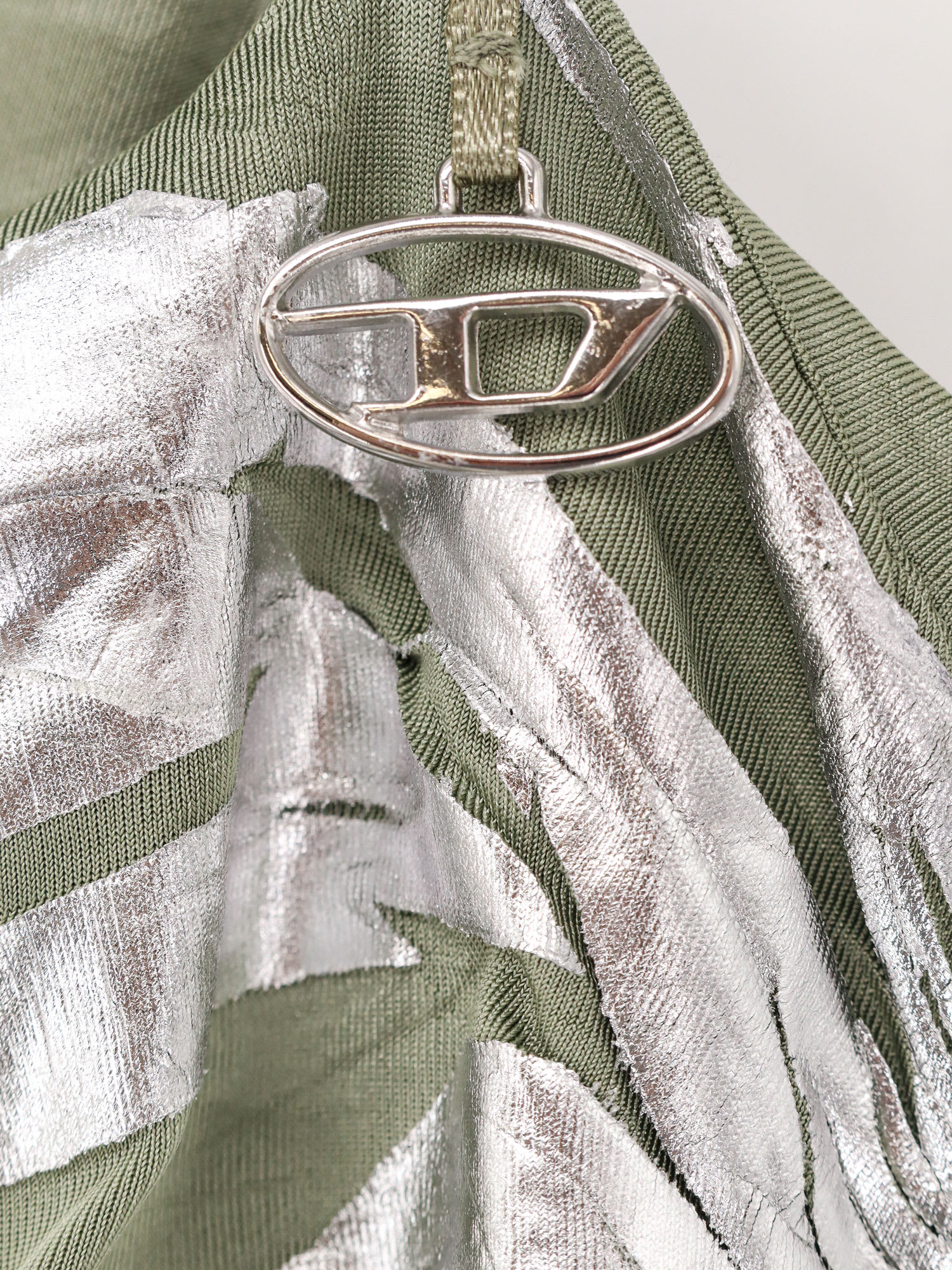 Diesel Shimmering Metallic Ruched V-neck Dress In Silver