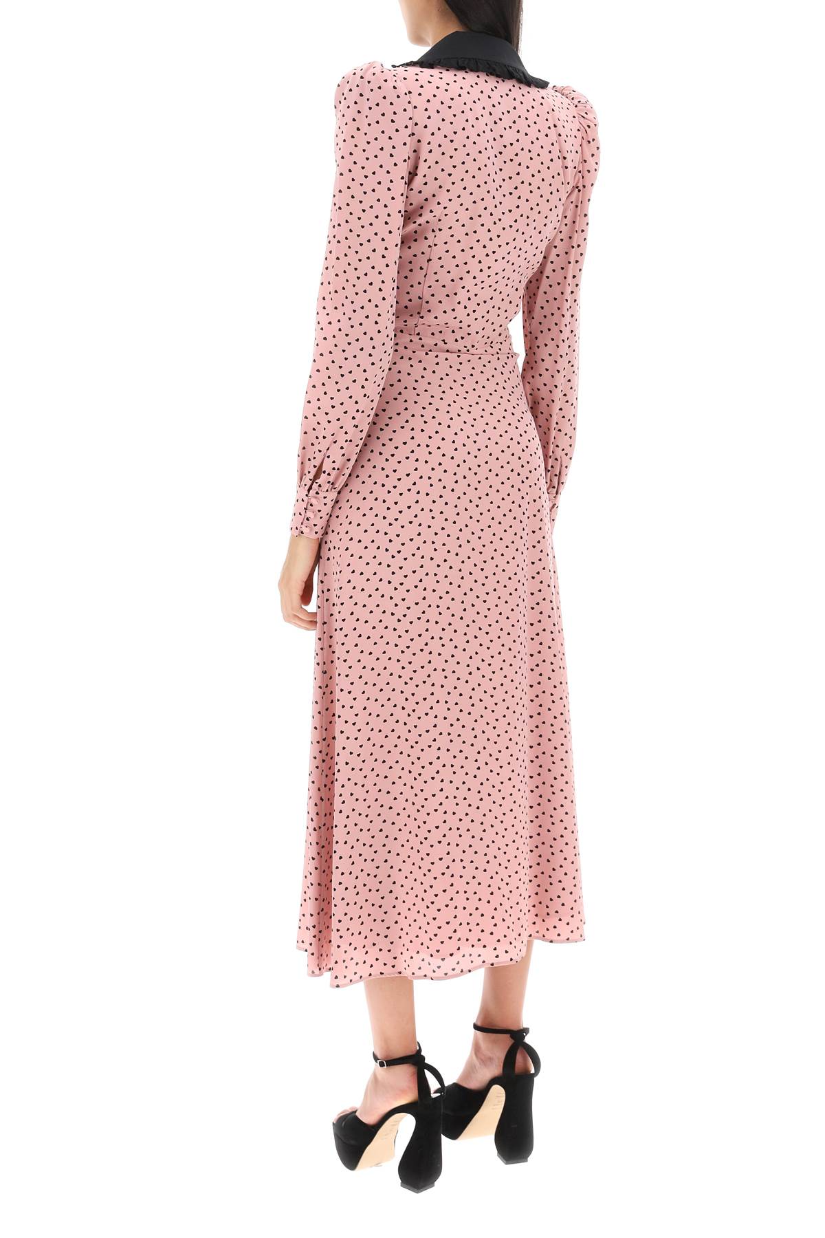 Shop Alessandra Rich Midi Dress With Contrasting Collar In Rose Black (pink)