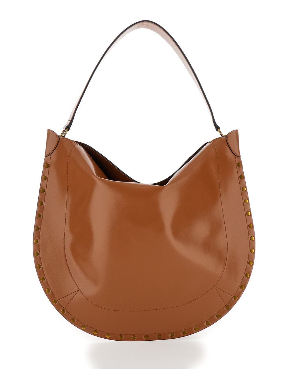 Shop Isabel Marant Oskan Hobo Brown Shoulder Bag With Studs Trim In Leather Woman