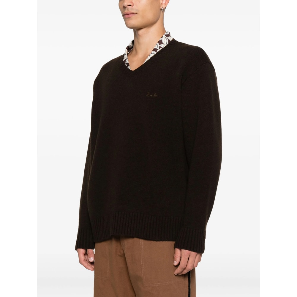 Bode V-neck Logo-embroidered Sweater In Brown