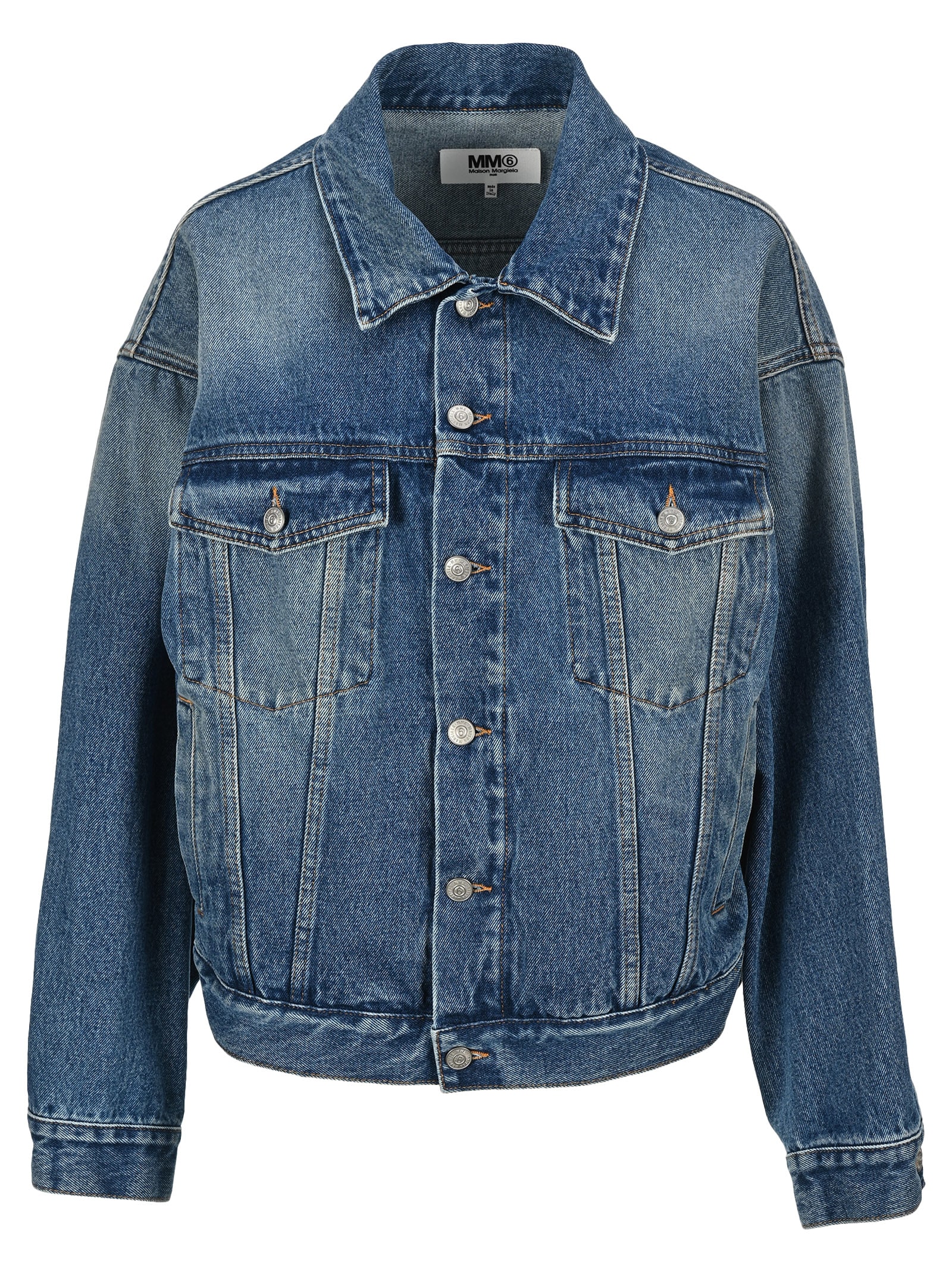Mm6 Maison Margiela Faded Effect Denim Jacket In Used Blue