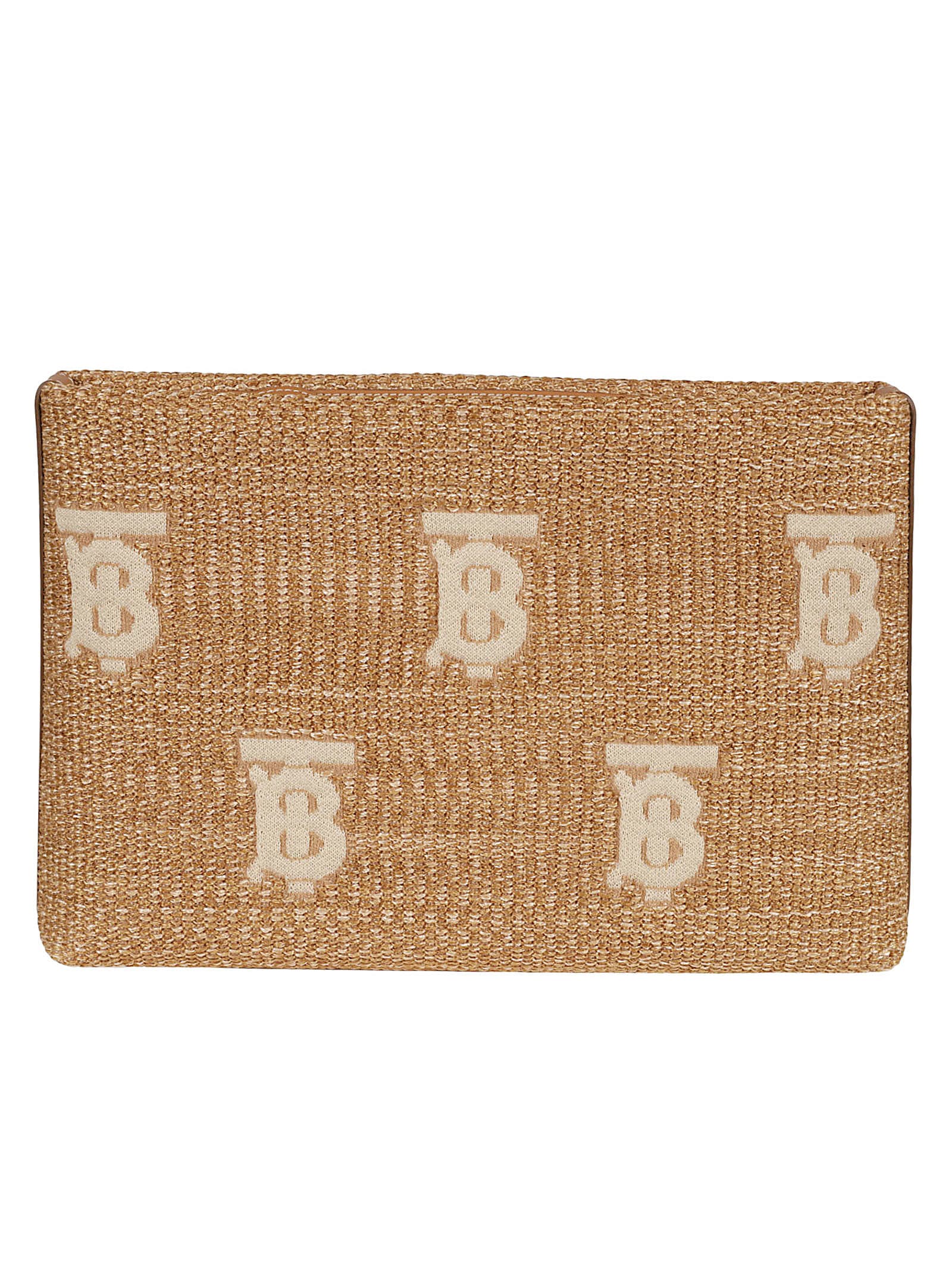 Shop Burberry Logo Weaved Clutch In Natural/beige