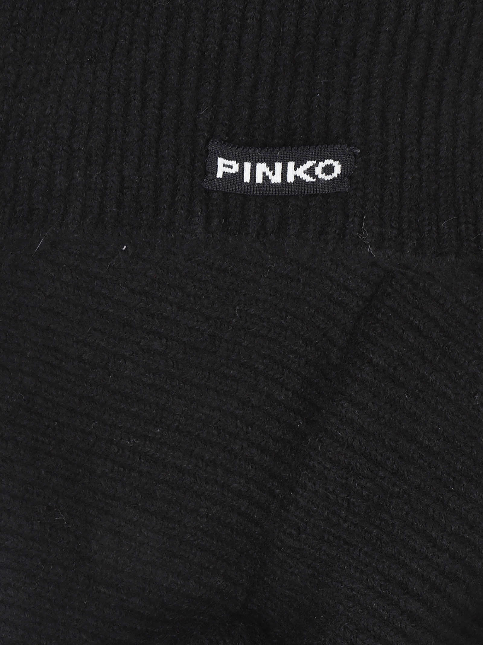 Pinko Brushed Wool Scarf Ribbed Texture In Black