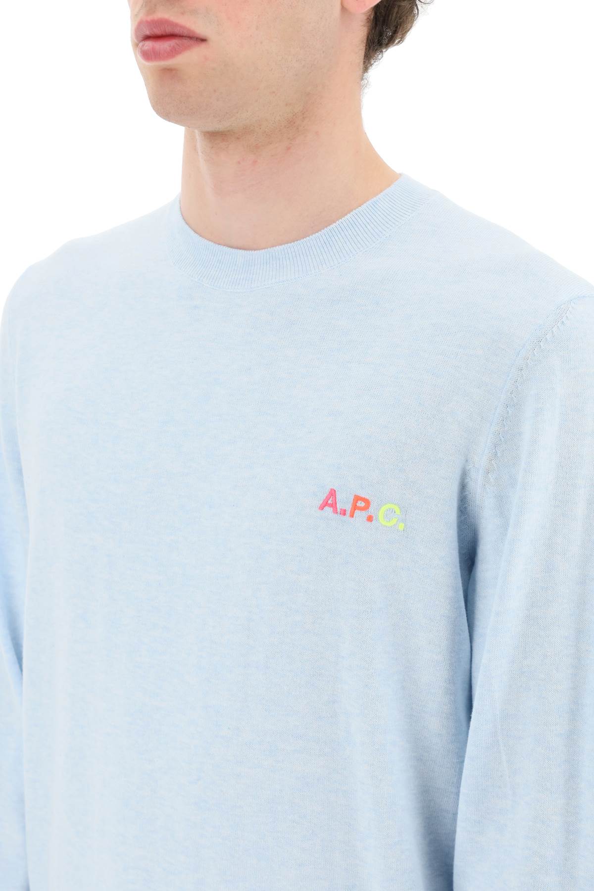 Shop Apc Martin Pullover With Logo Embroidery Detail In Bleu Ciel Chine (light Blue)