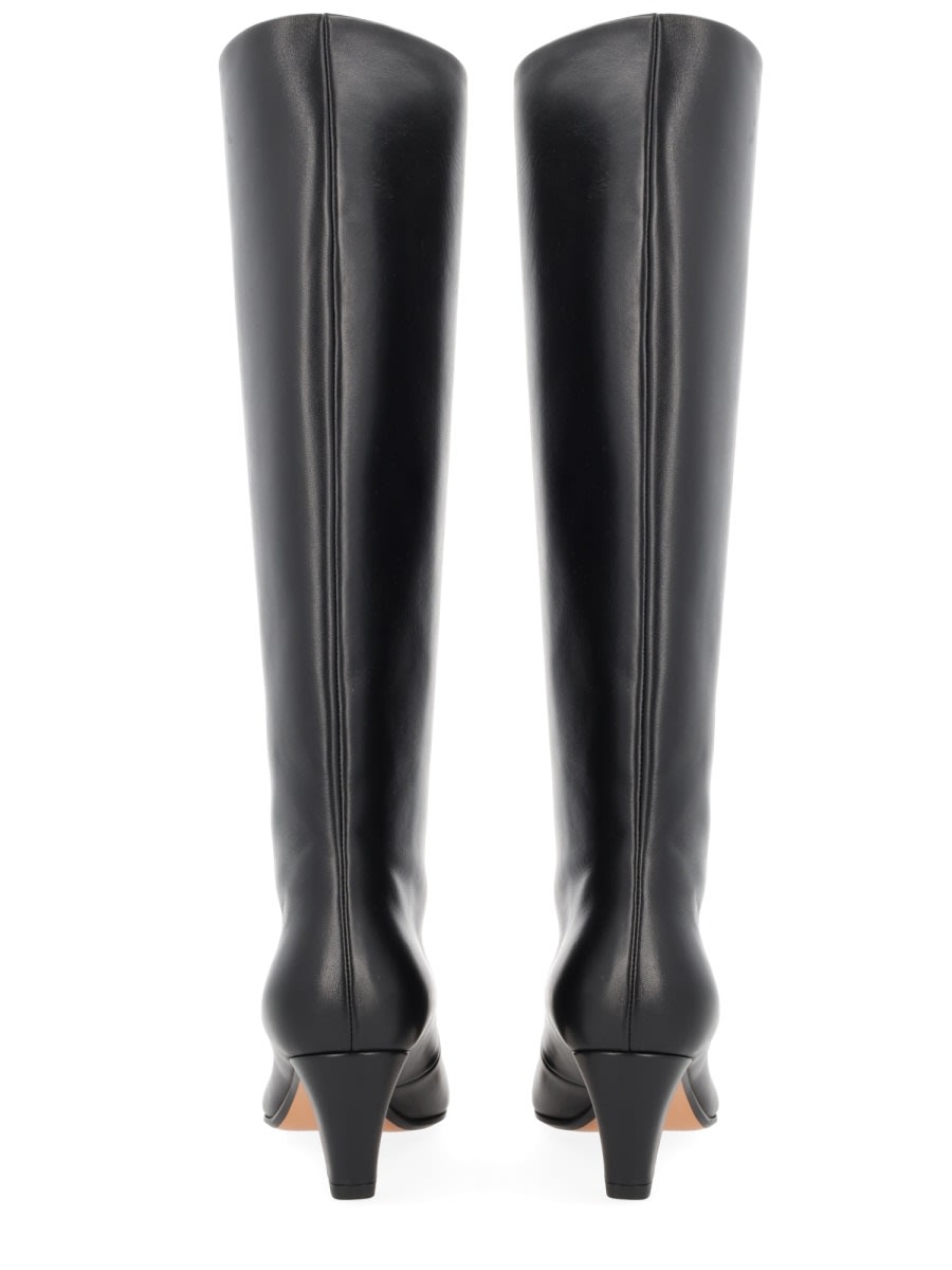 Bally Knee-high Leather Pointed Toe Mid Heel Boots In Black