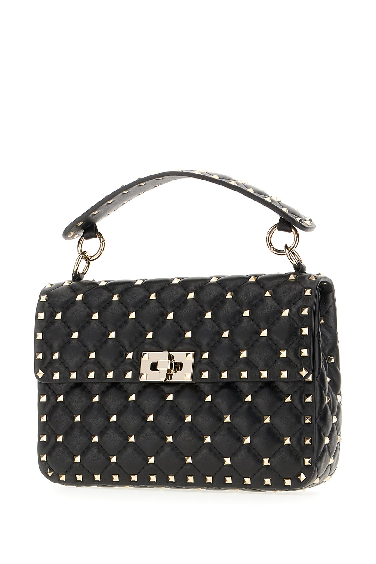 Shop Valentino Black Nappa Leather Medium Rockstud Spike Handbag In Nero