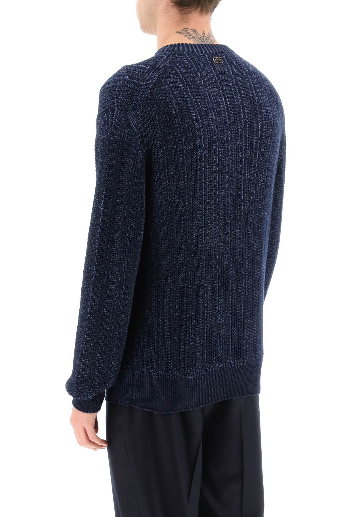 Shop Agnona Cashmere, Silk And Cotton Sweater In Eclipse (blue)