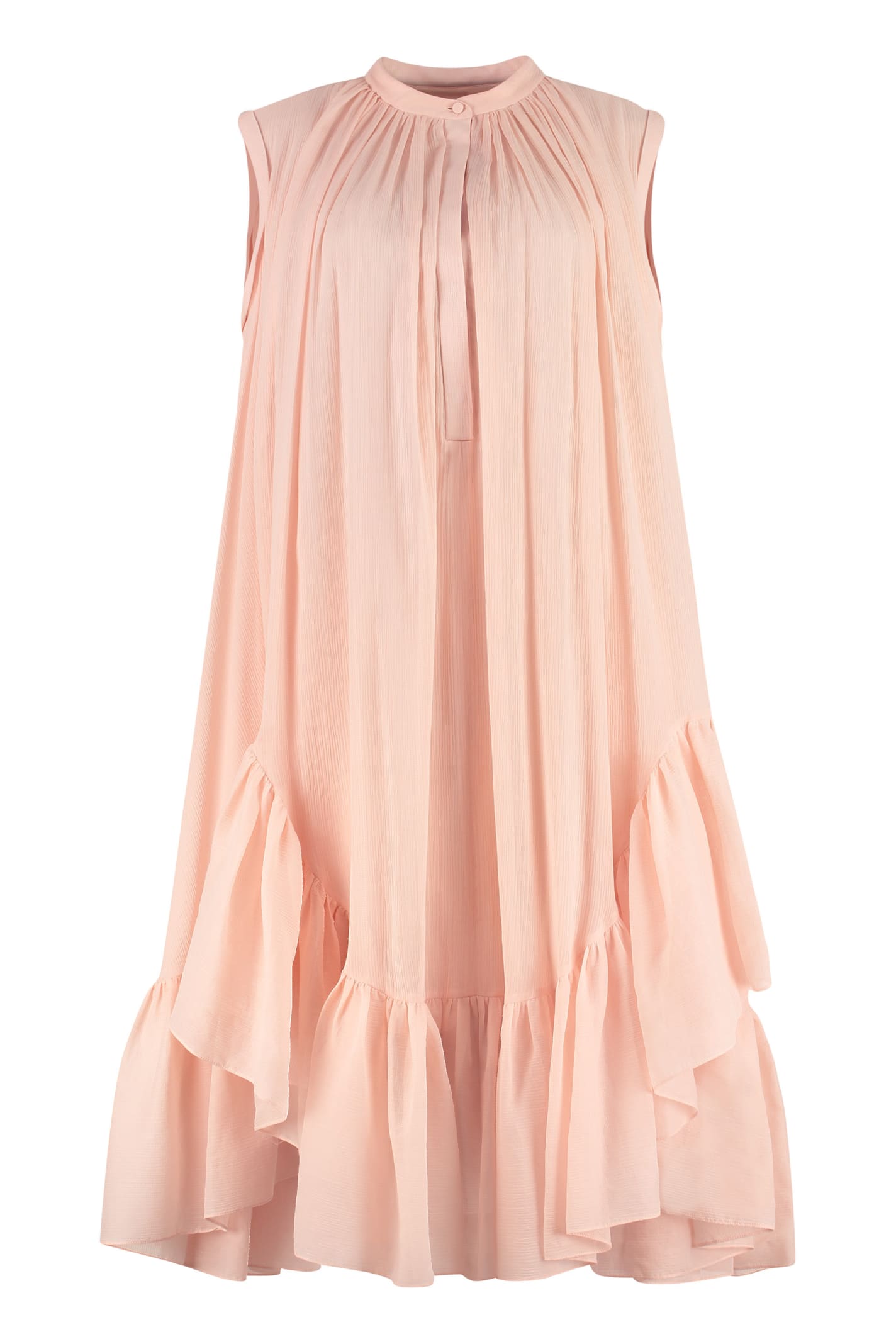 Powder Pink Silk And Cotton Faille Midi Dress