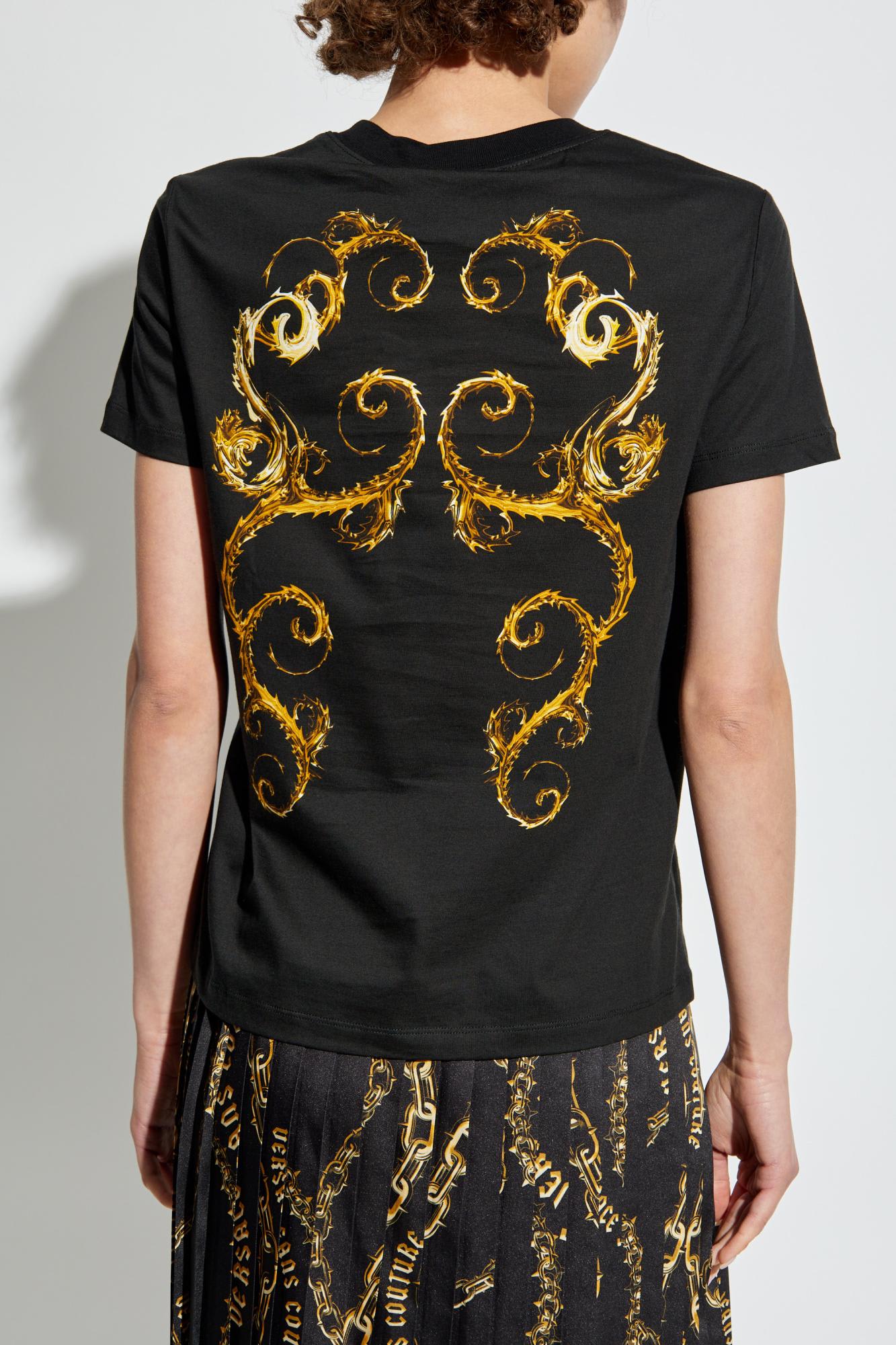 Shop Versace Jeans Couture T-shirt With Logo In Nero E Oro