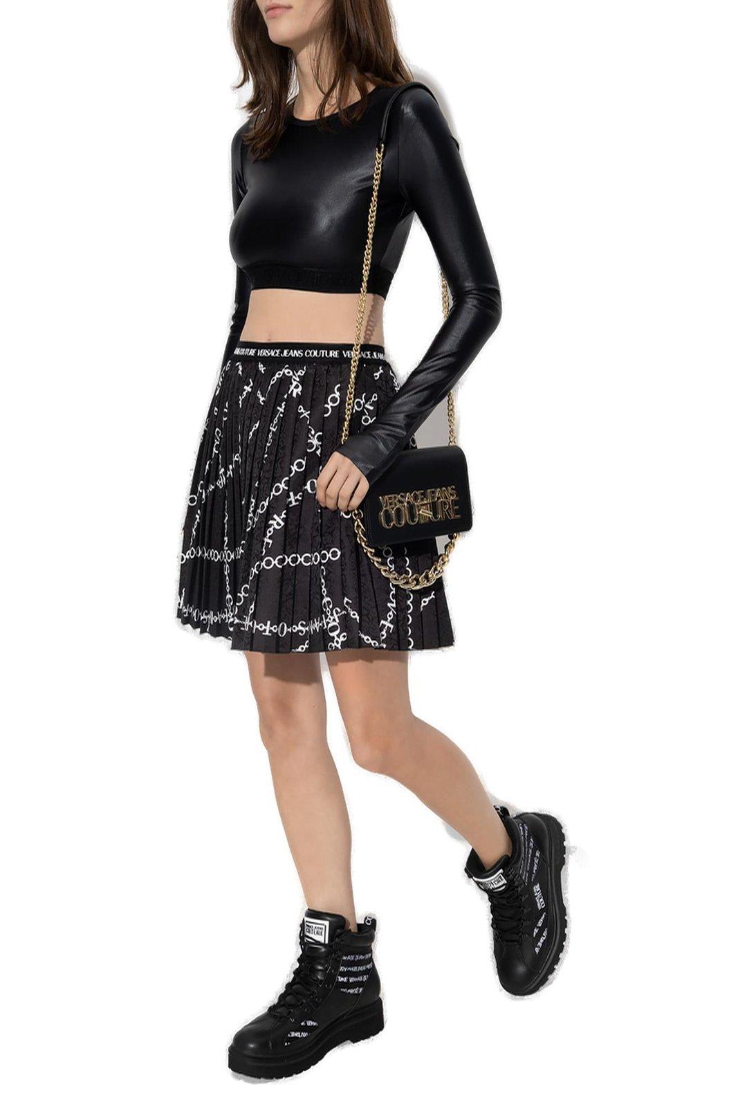 Versace Jeans Couture Logo-underband Crewneck Cropped Top In Black