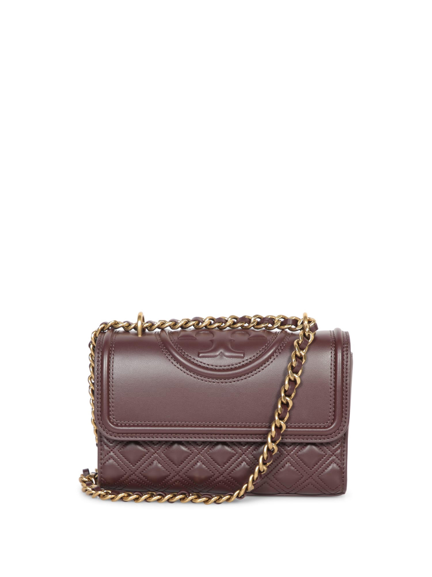 Shop Tory Burch Fleming Shoulder Bag In Brown Leather In Bordeaux