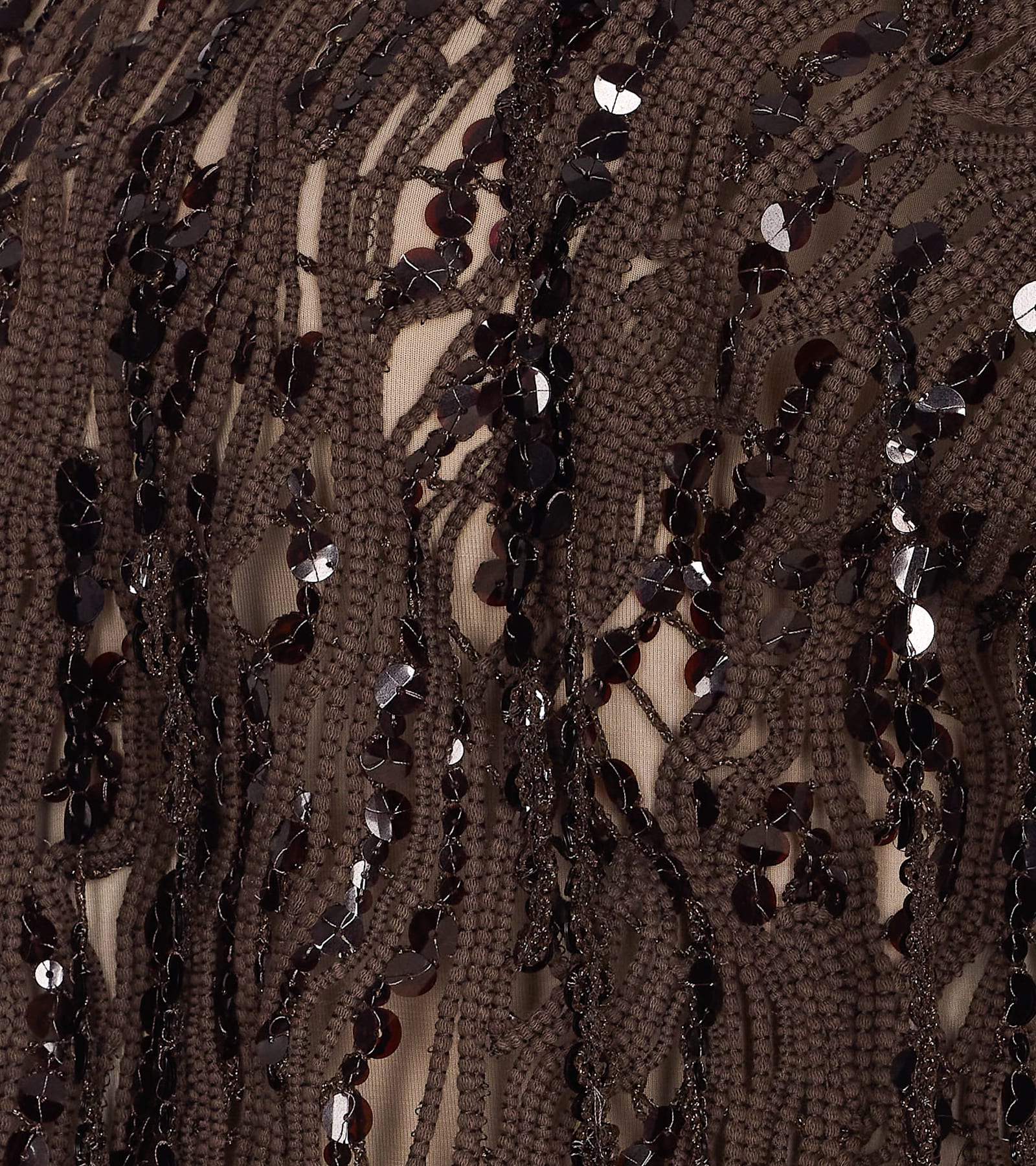 Brunello Cucinelli Women Brown Knit Dazzling Abstract Embroidery Top In Brown