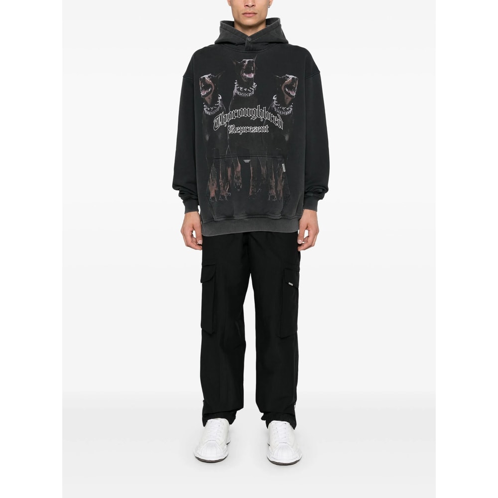 Represent Vintage Black Hoodie With Doberman Graphic And Classic Features In Black