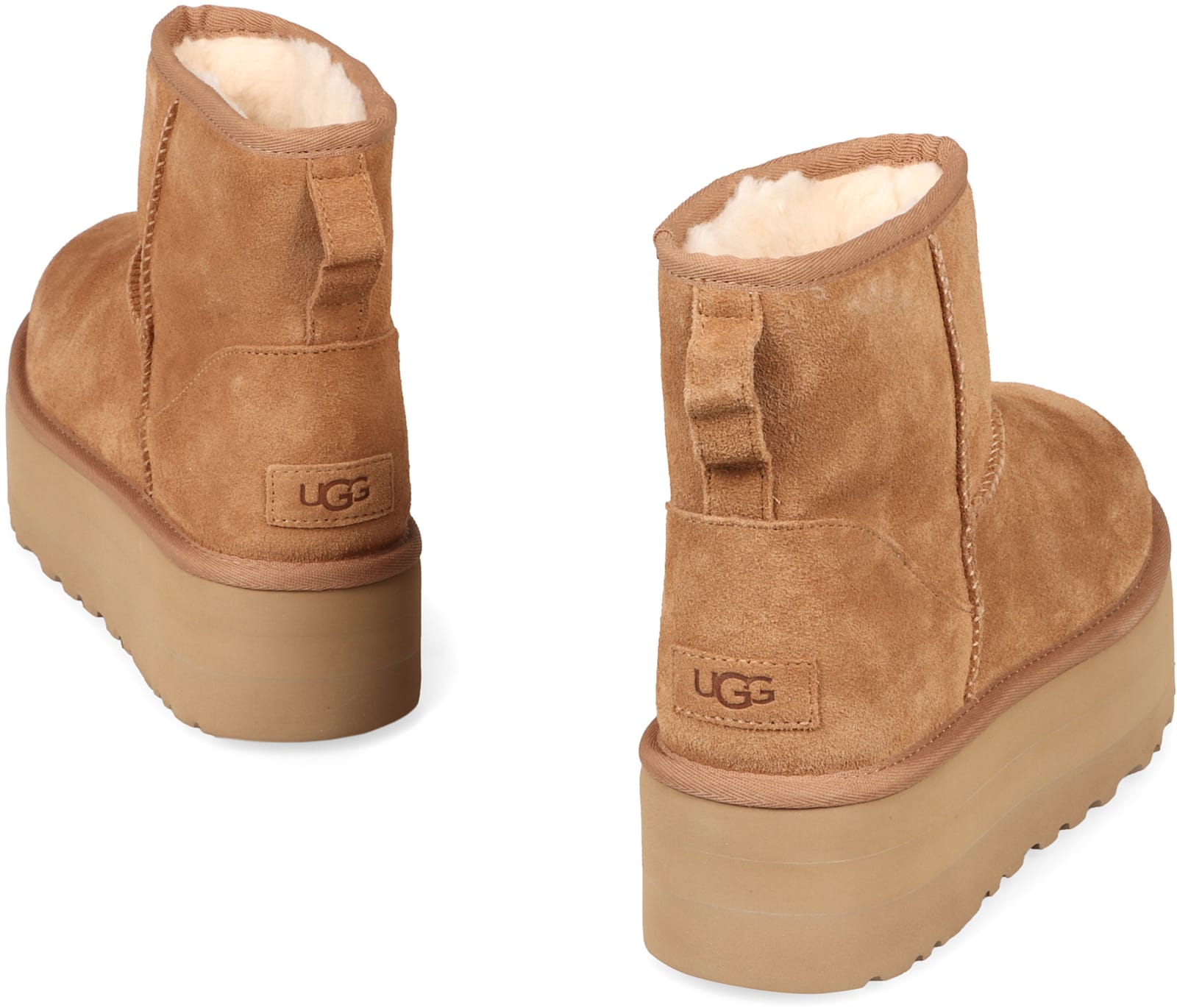 Ugg Classic Mini Platform Beige Ankle Boots With Platform In Suede Woman In Multi