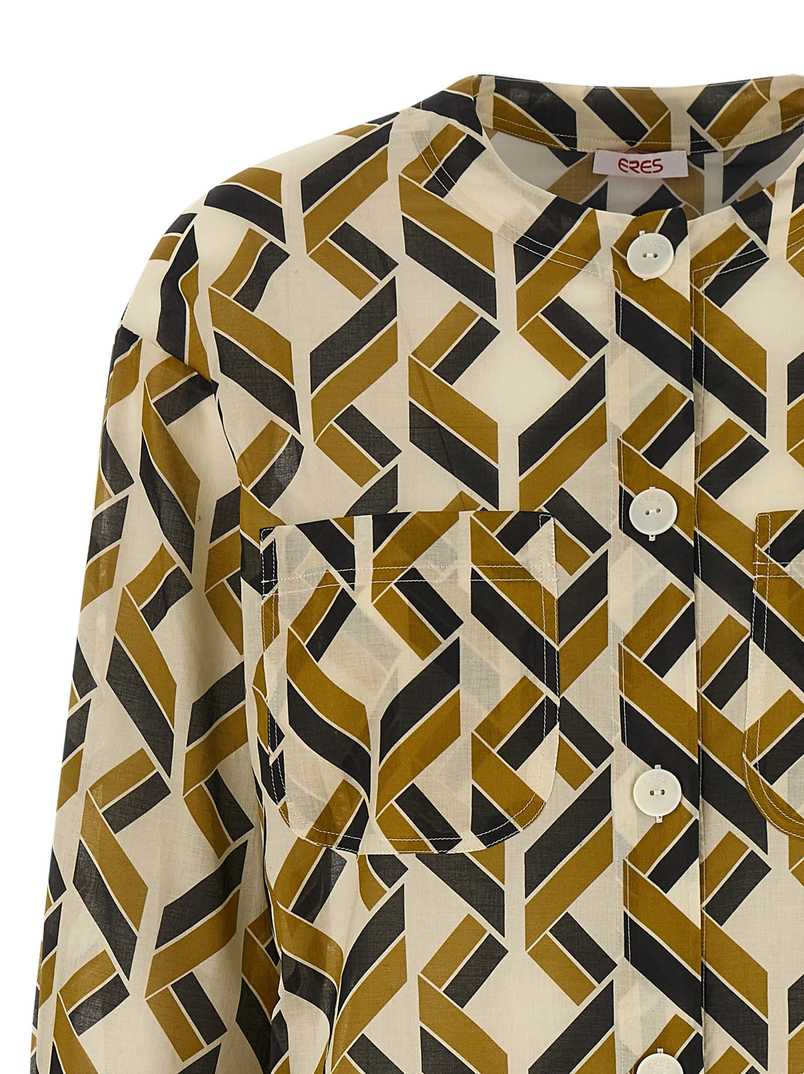 Eres Espace Logo-patch Geometric-print Shirt In Brown