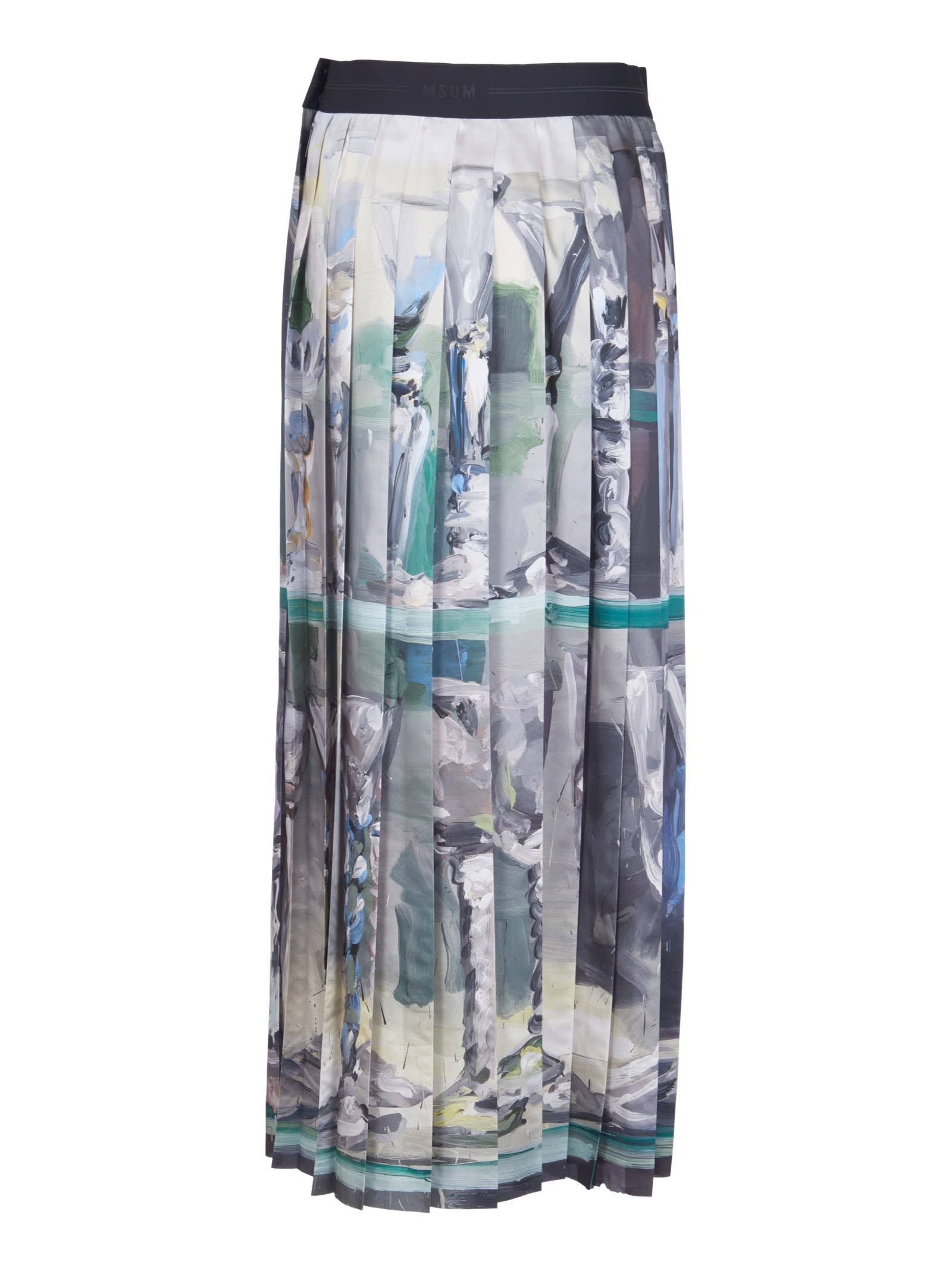 Shop Msgm Printed Pleated Skirt In Grey