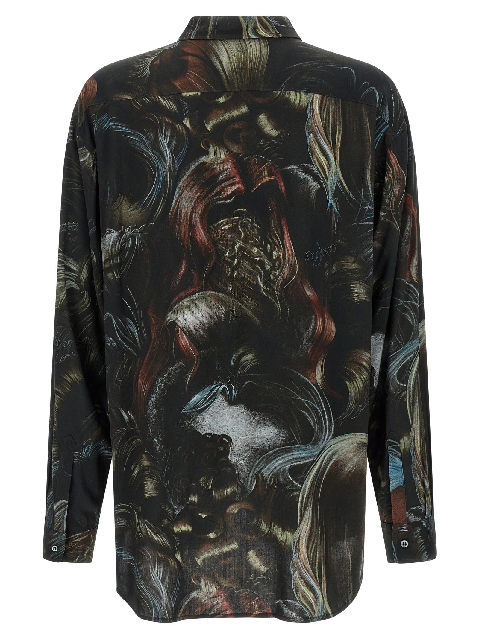 Magliano Wig Motif All-over Print Shirt With Asymmetric Hem In Brown