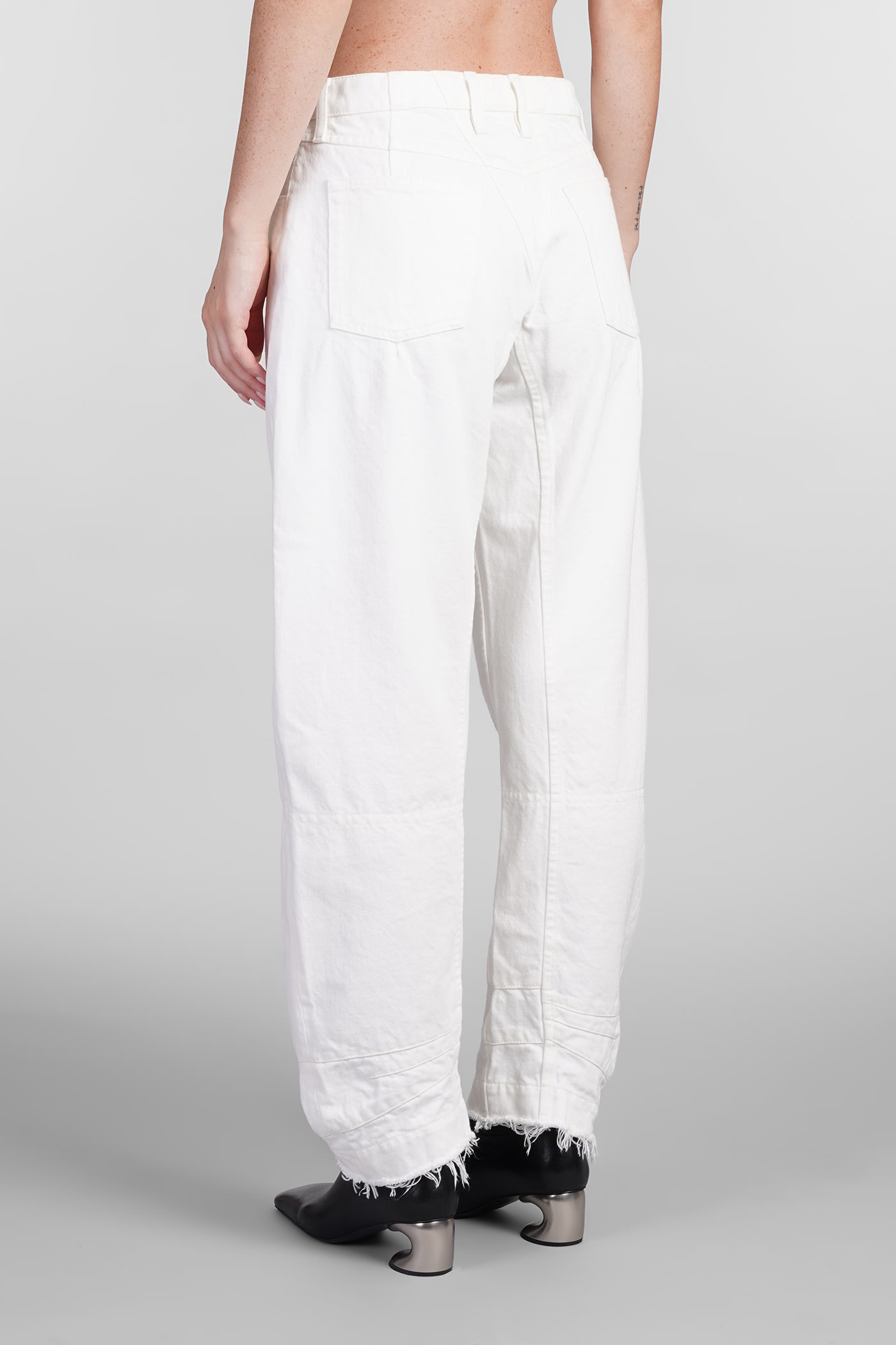 Jil Sander Straight Leg Arched-hem Cotton-linen Trousers In White