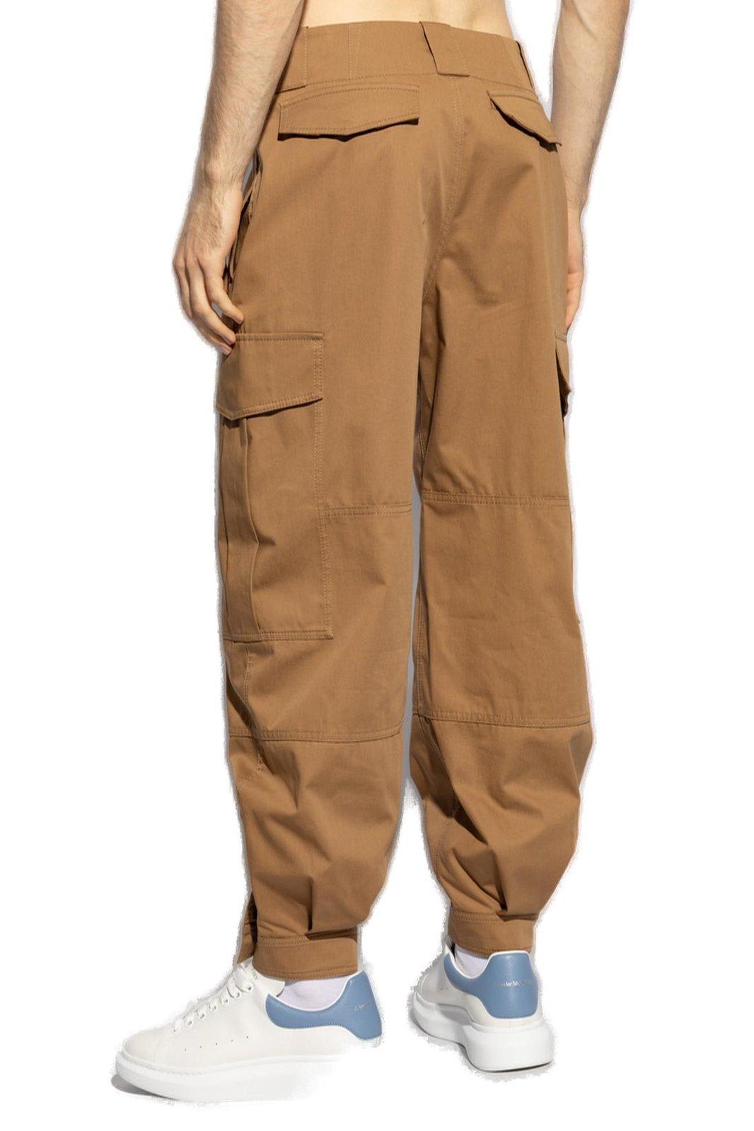 Alexander Mcqueen Low-waisted Cargo Pants With Ankle Buttons In Brown