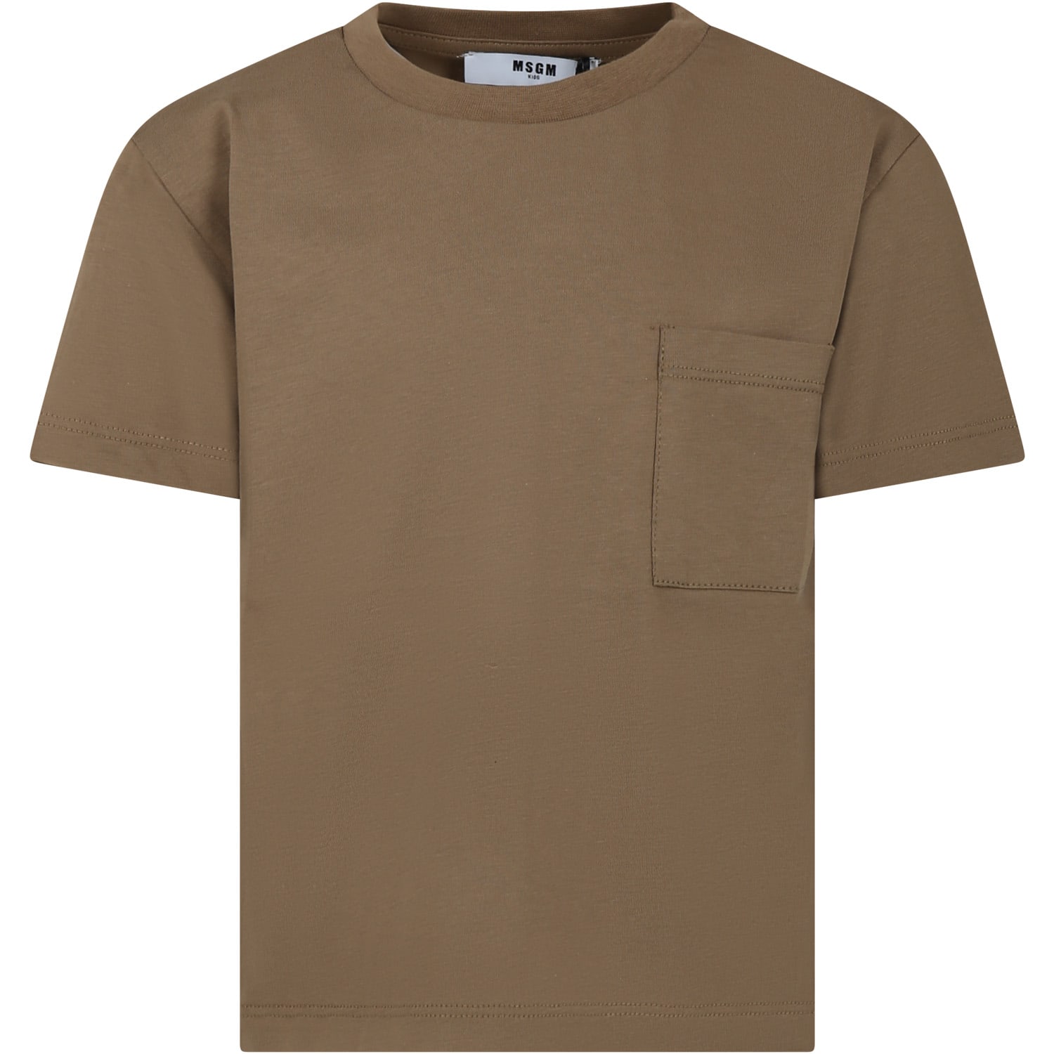Msgm Kids' Green T-shirt For Boy With Logo In Khaki
