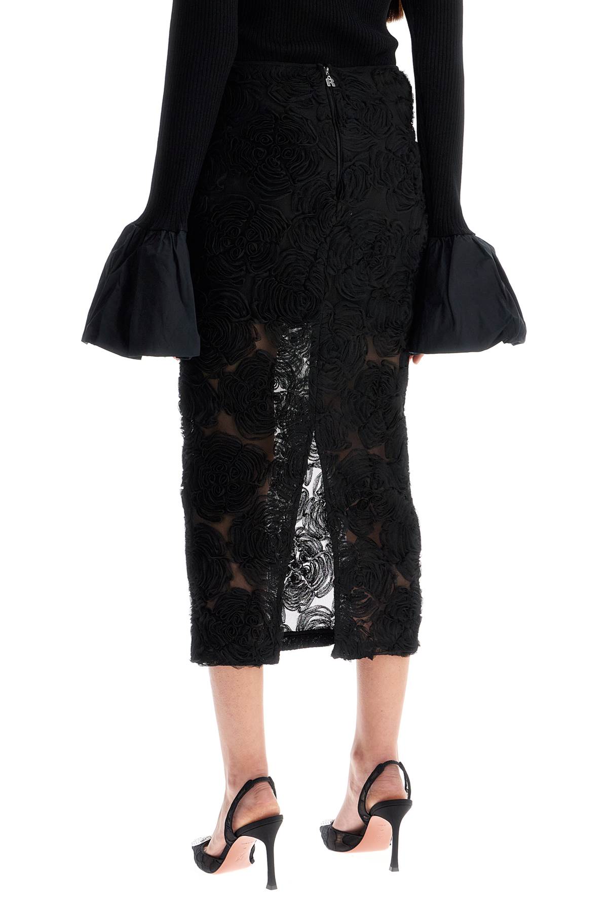 Rotate Birger Christensen Black Recycled Polyester Floral Mesh Pencil Skirt In Black (black)