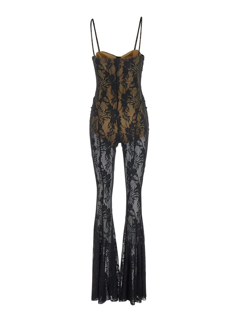 Shop Norma Kamali Black Jumpsuite With Bodice And Semi Sheer Design In Tech Fabric Stretch Woman