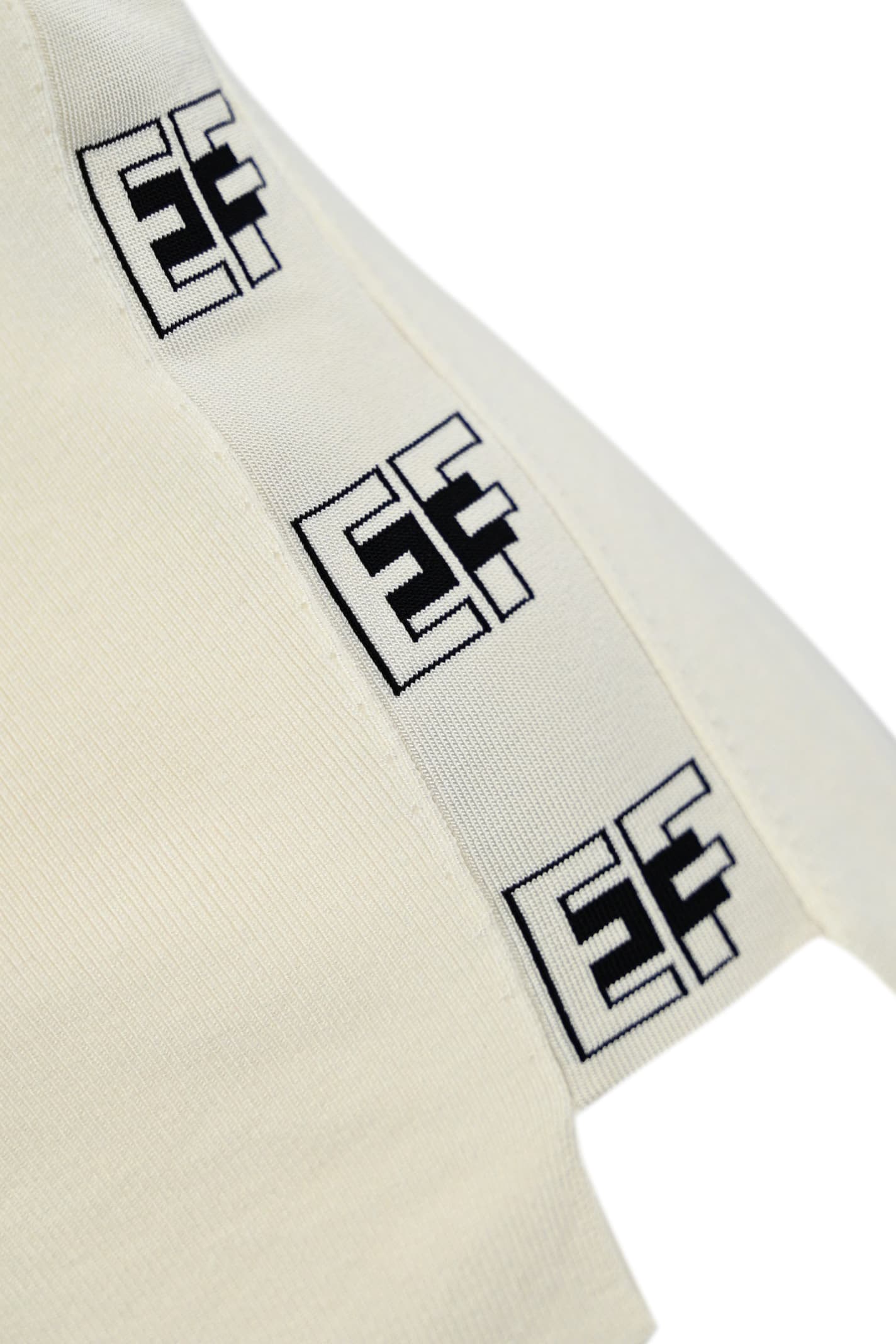Shop Elisabetta Franchi Viscose Knit Top With Black Logo Bands In Burro