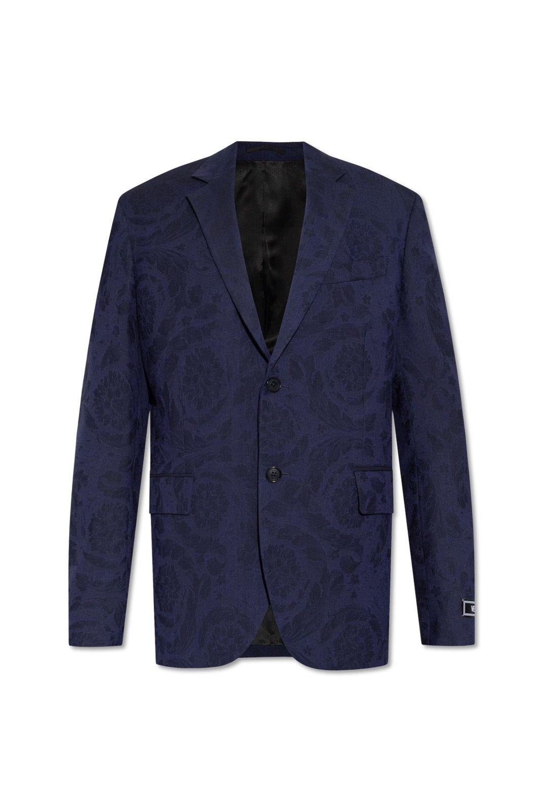 Versace Barocco Pattern Single-breasted Tailored Blazer In Blue