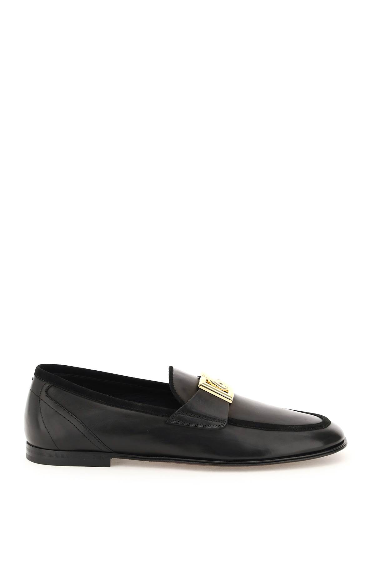 Dolce & Gabbana Leather Ariosto Slippers Loafers In Gray